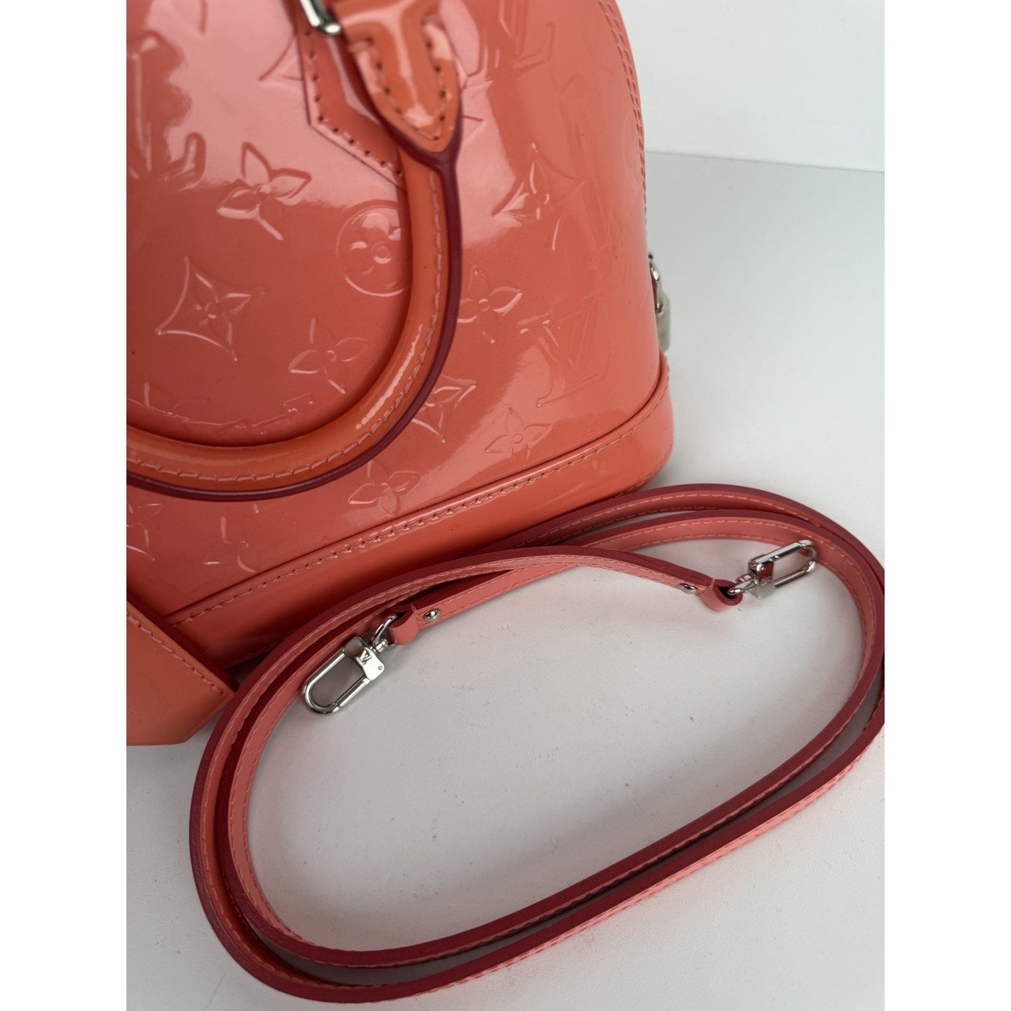 Louis Vuitton Alma BB Bag LV Monogram Glossy Coral-Pink Patent Leather 2015 S