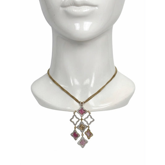 David Yurman 18k Yellow Gold Pave Pink Tourmaline & Diamond Necklace 16in
