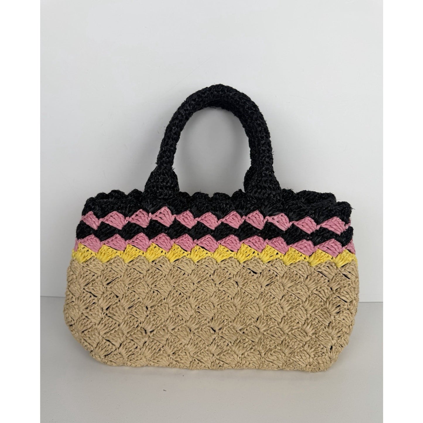 Prada Canapa Tote Bag in Multicolor Crochet Raffia S-12
