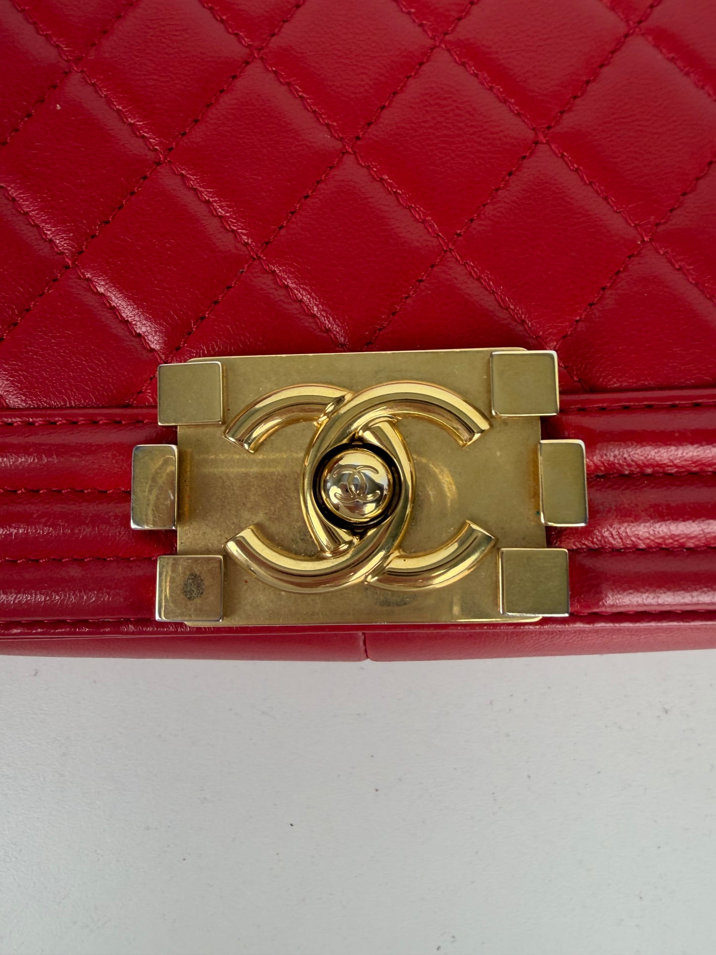 Chanel Boy Bag Medium in Red Lambskin Leather Gold Hardware 2015-2016 YE-8