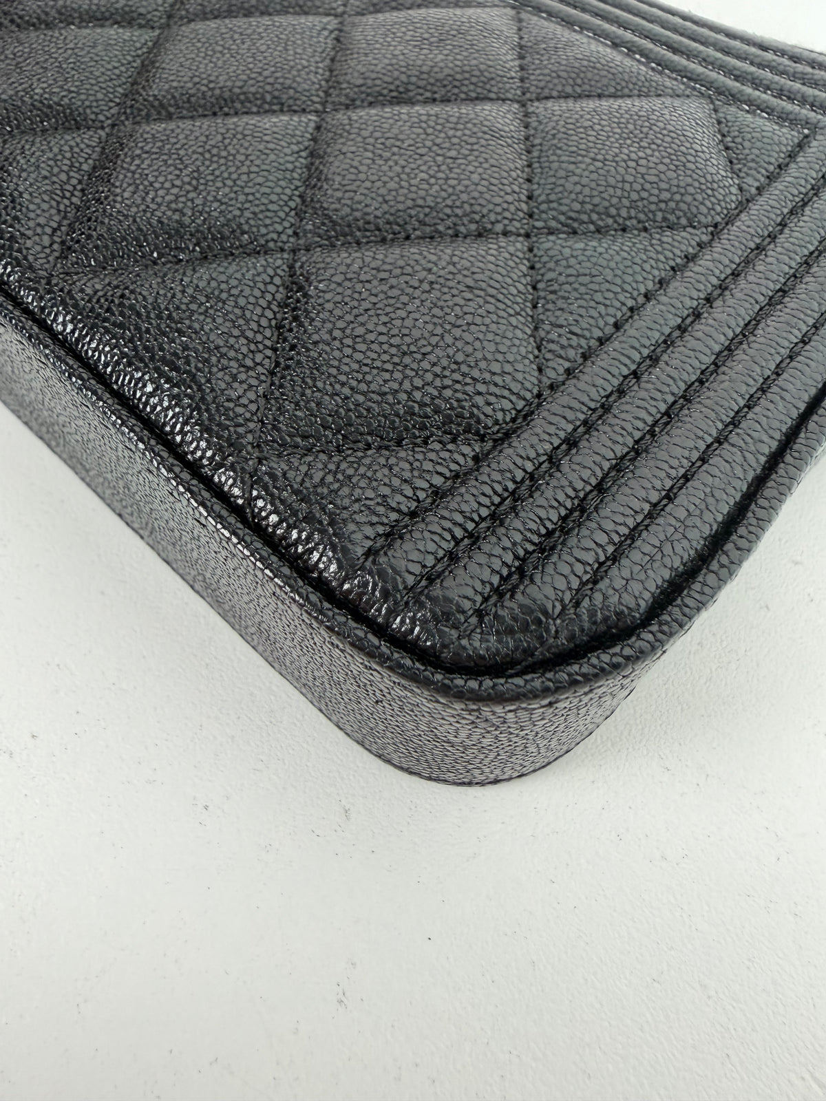 Chanel Boy Double Zip Chain Clutch Bag in Quilted Black Caviar Leather 2019 E-1