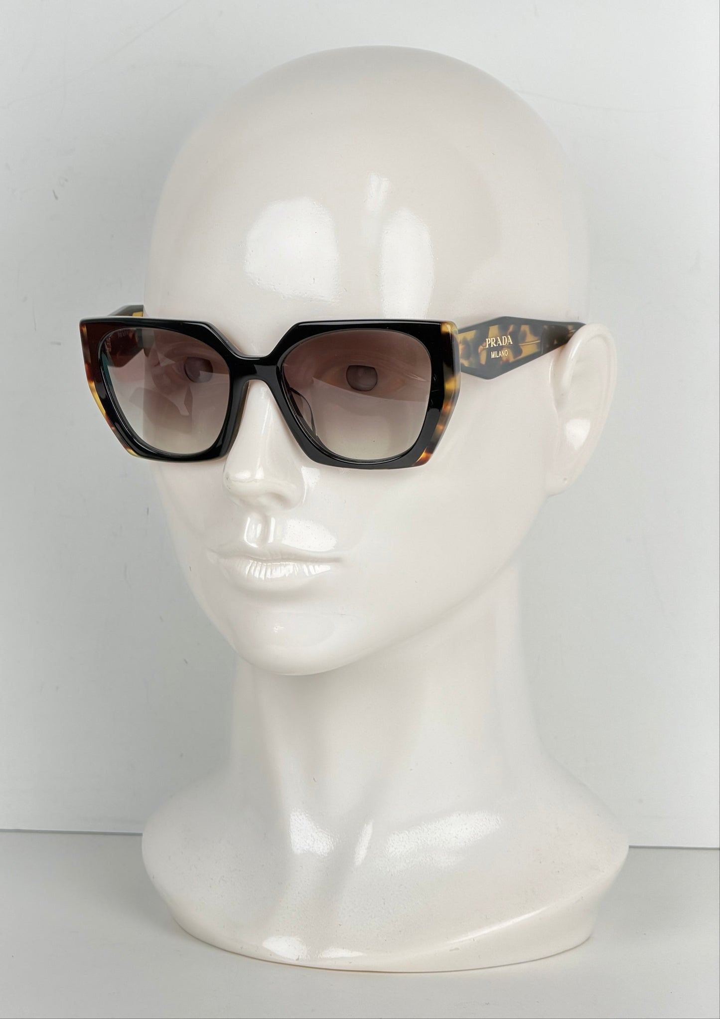 Prada PR15WS Rectangular Sunglasses in Black/Medium Tortoise Frame with Gray Gradient Lenses YK-3