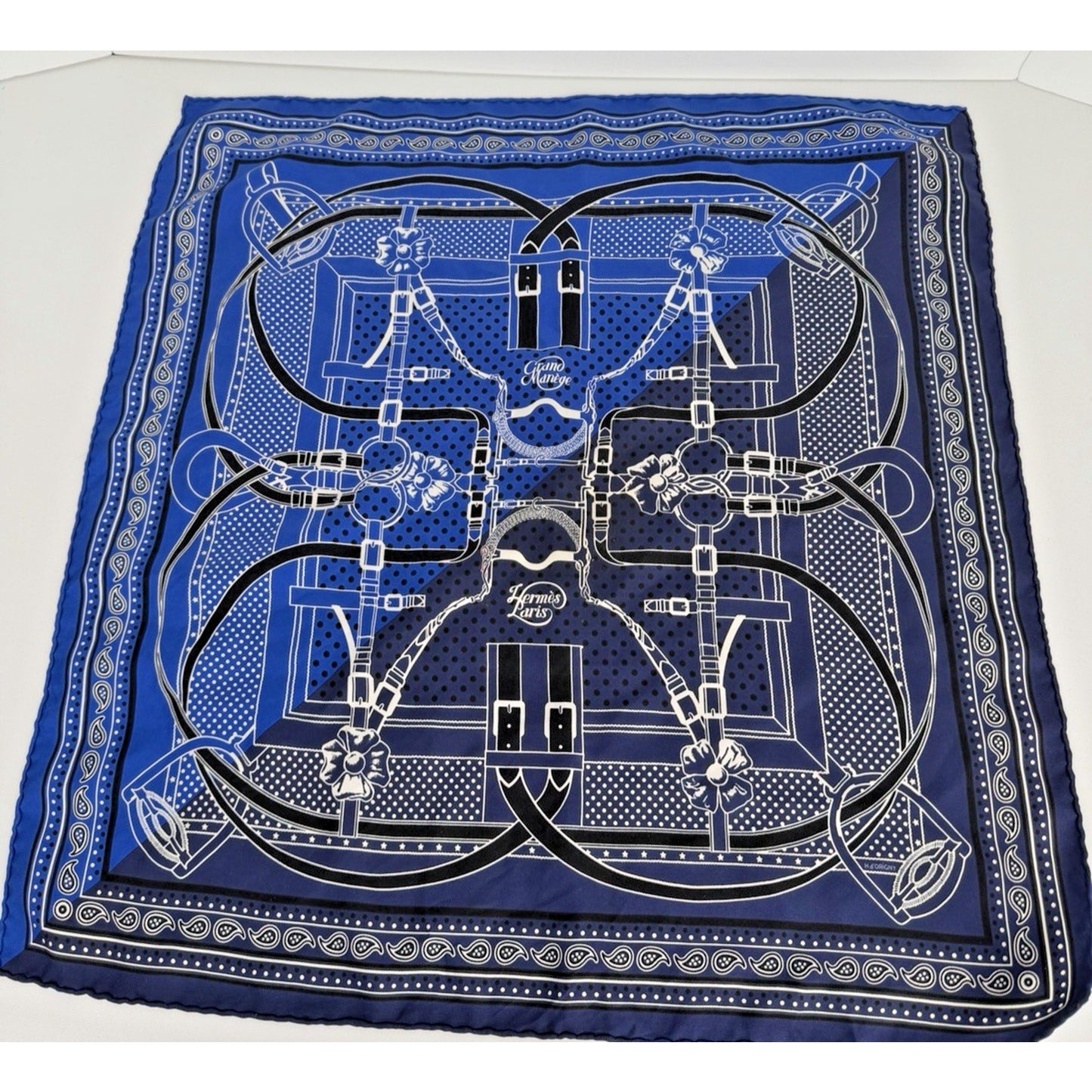 Hermes Buckle Print Bandana in Blue 100% Silk