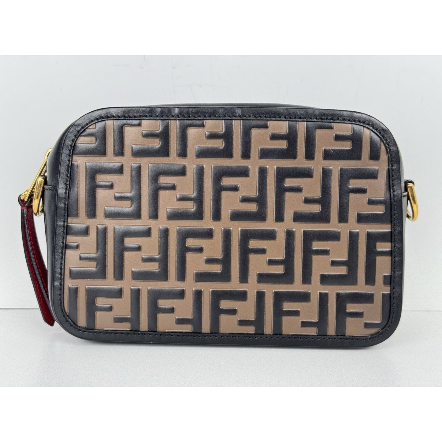 FENDI Vitello Century Bi-Color FF 1974 Embossed Mini Camera Case Maya B-9
