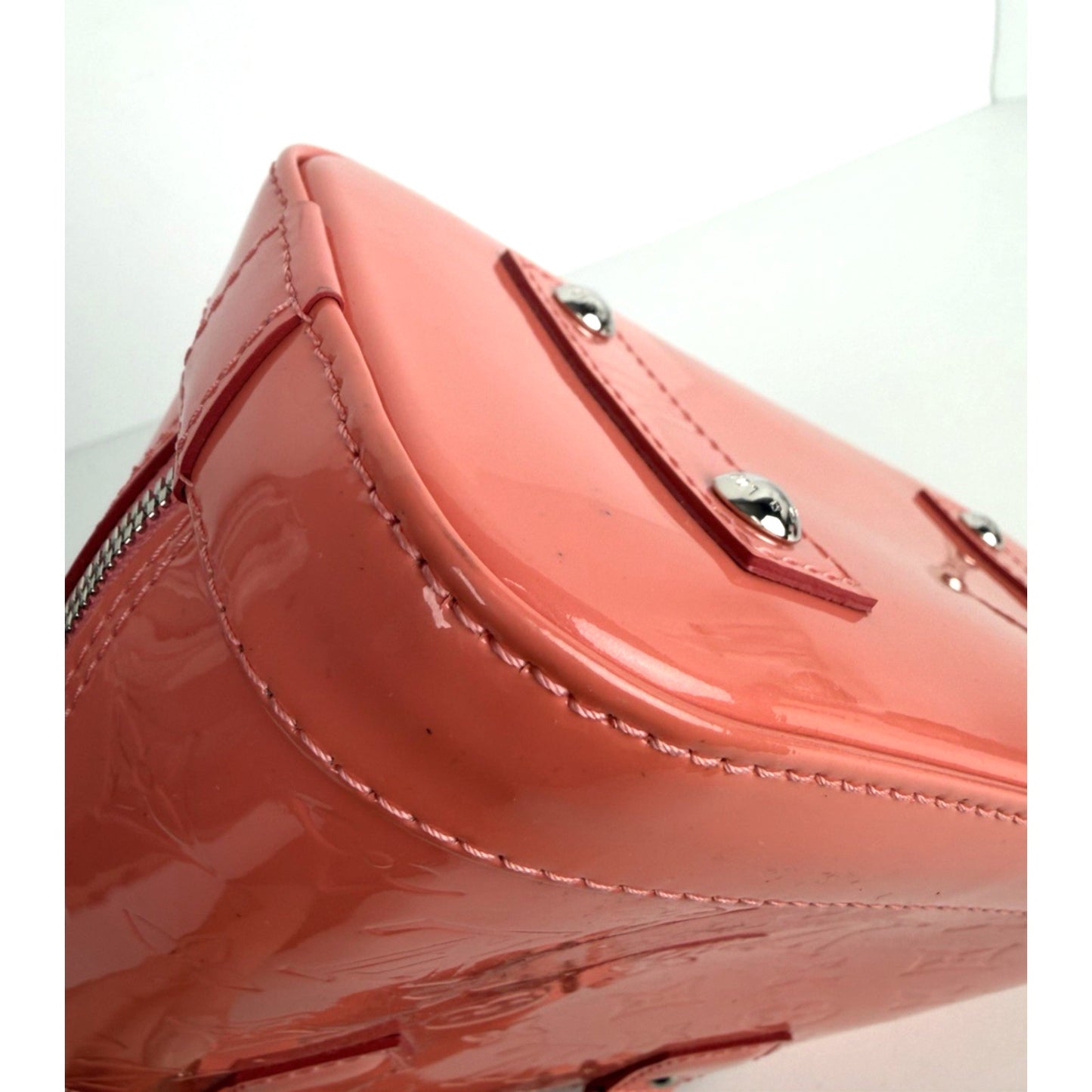 Louis Vuitton Alma BB Bag LV Monogram Glossy Coral-Pink Patent Leather 2015 S