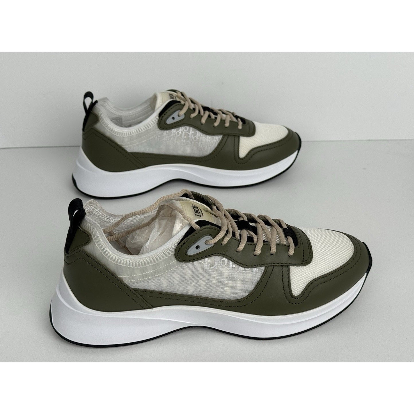 Dior Men’s Sneakers with Green Leather Accents, Size 42