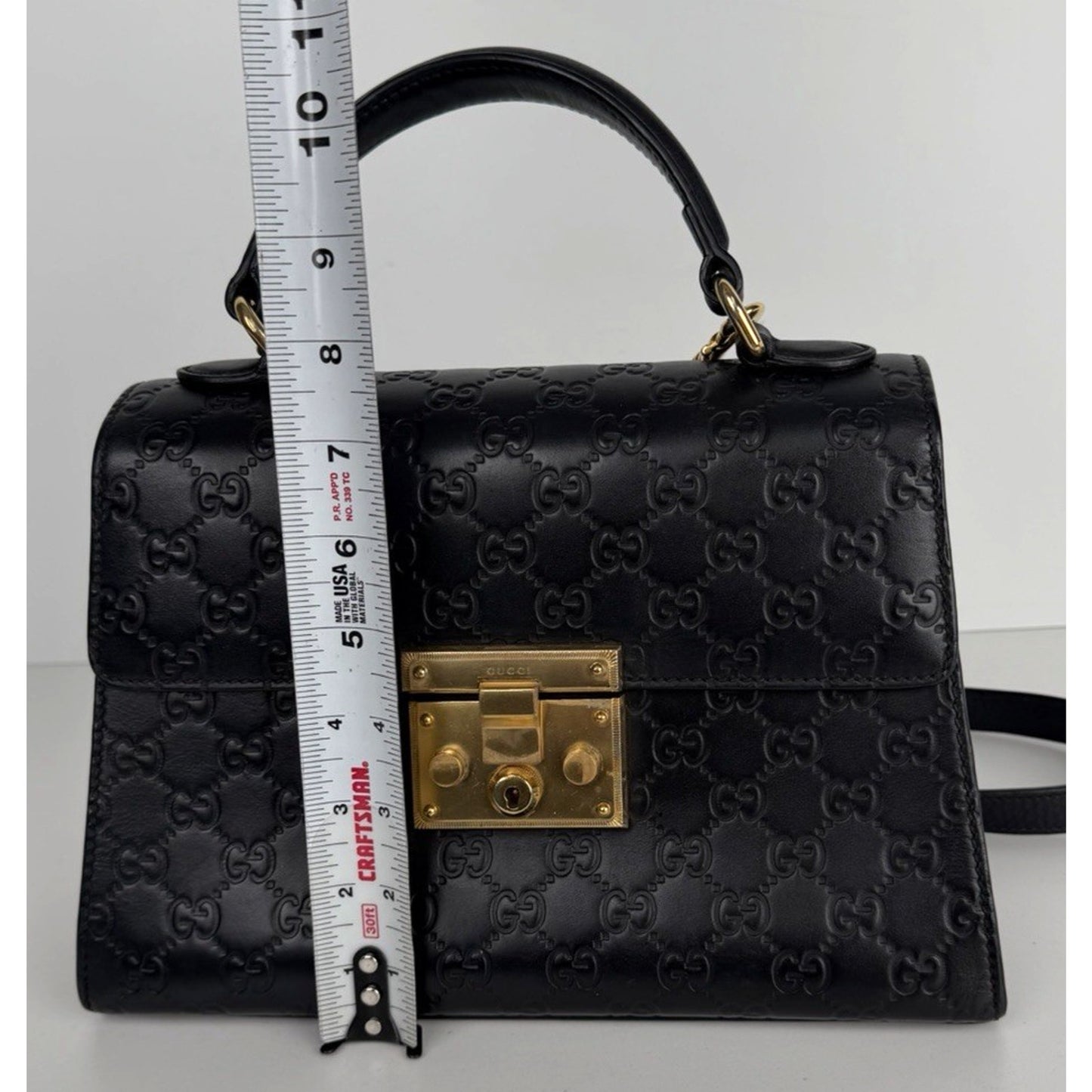 Gucci Padlock Small Bag in Black Embossed GG Leather Top Handle S