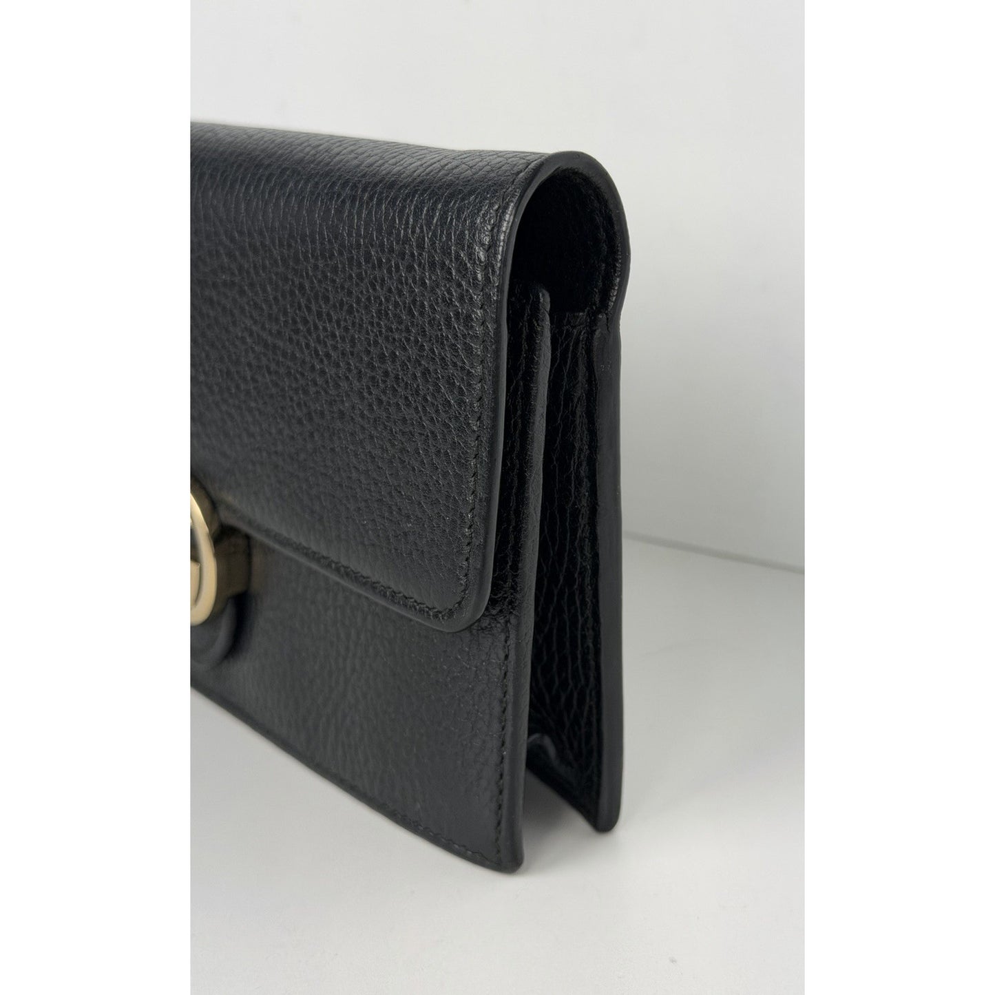 Gucci Pebbled Leather Interlocking G Chain Wallet Clutch Bag&Gold Hardware S