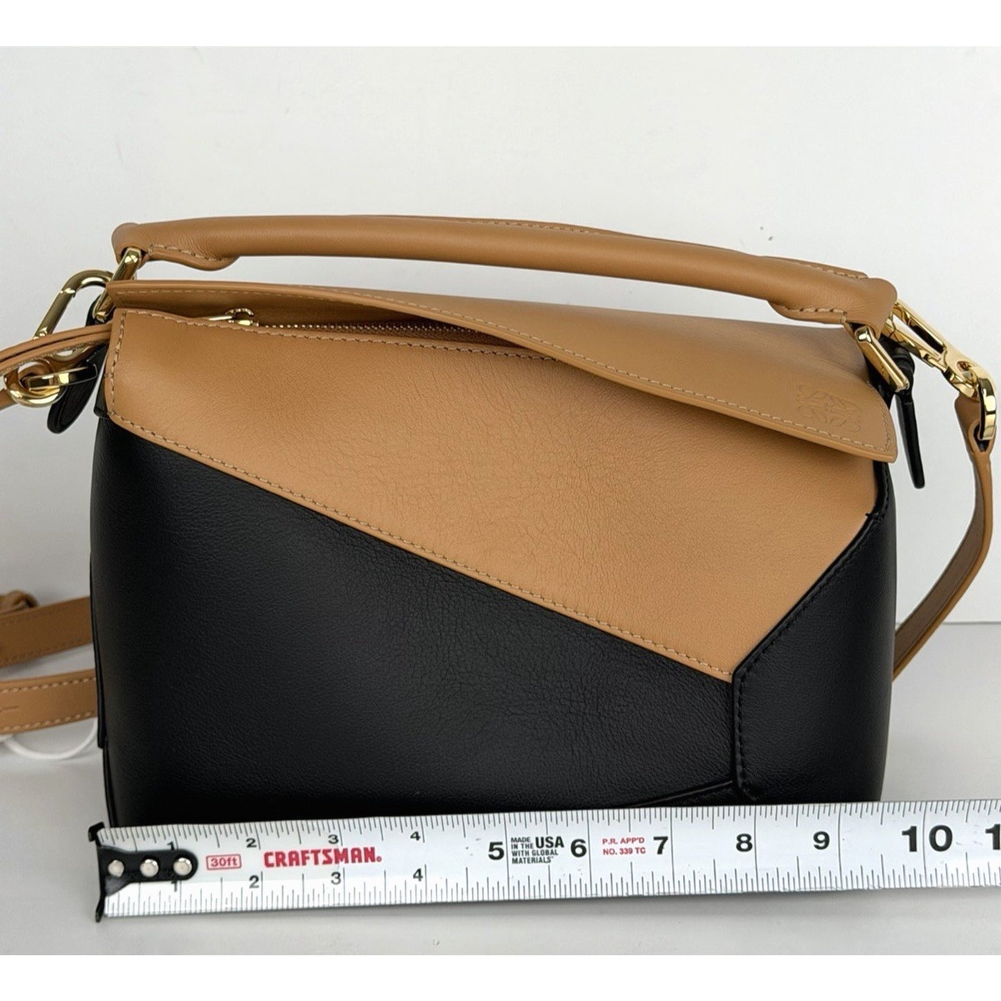 LOEWE Puzzle Edge Small Bag in Brown and Black Calfskin Leather B1