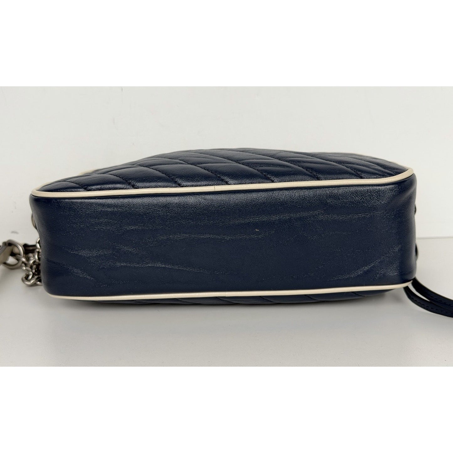 Gucci GG Marmont Small Shoulder Bag Diagonal Dark Blue Quilted Leather S17