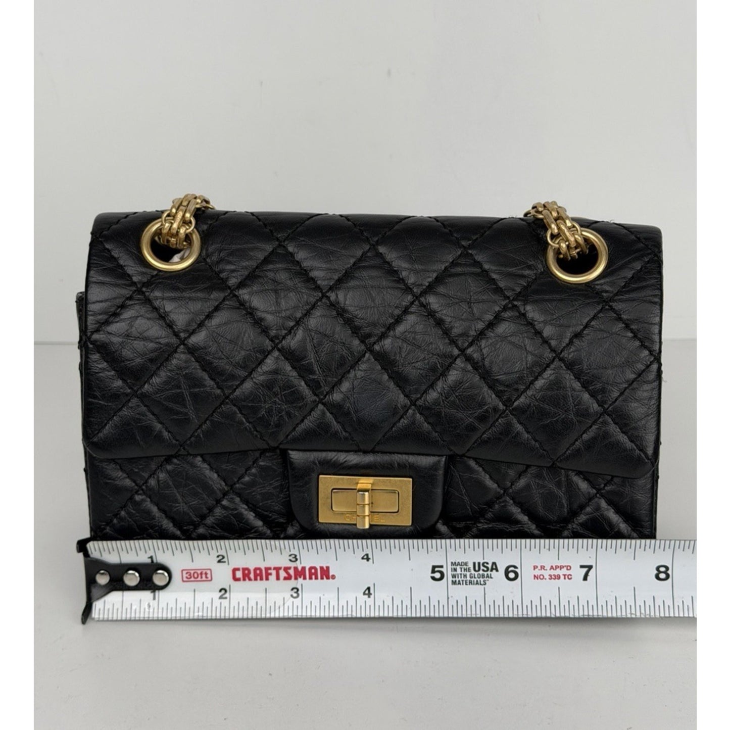 Chanel 2.55 Reissue Small Flap Bag Black Quilted Aged Calfskin Leather NFC C9