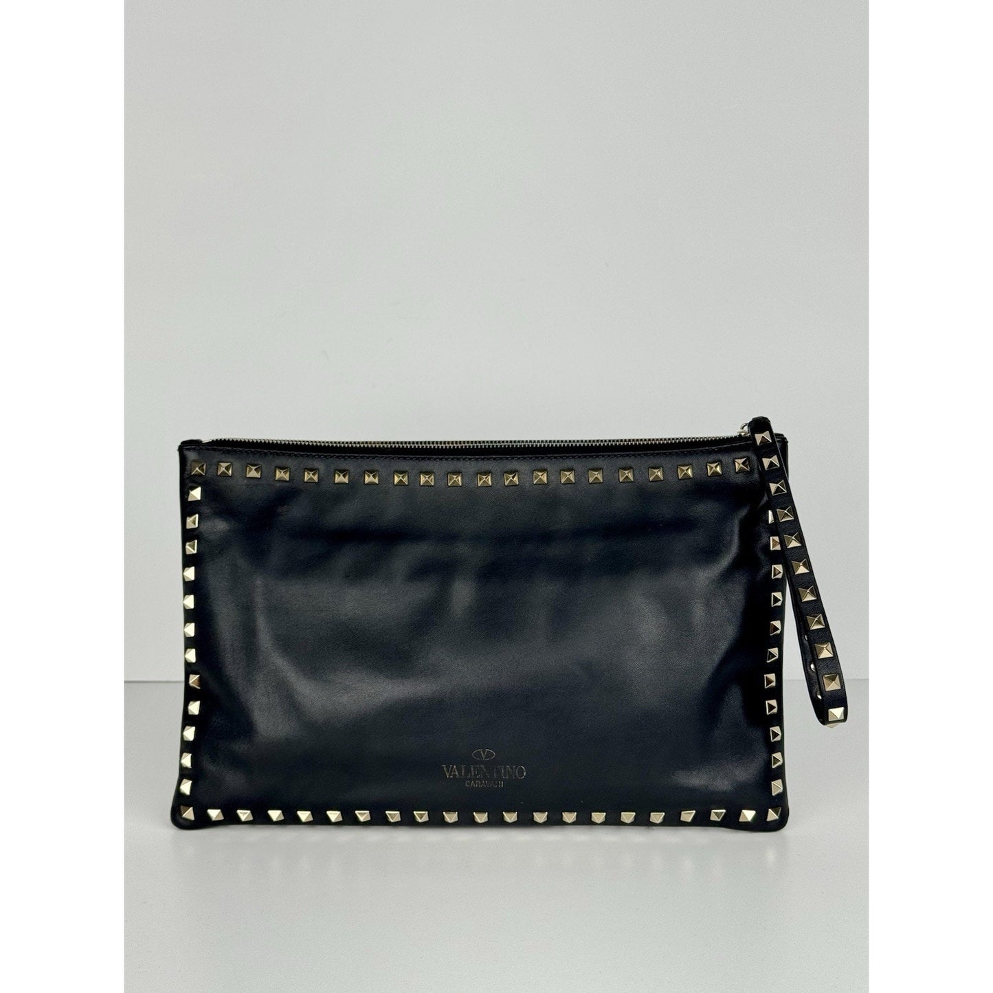 Valentino Rockstud Black Leather Pouch with Golden Hardware B-1