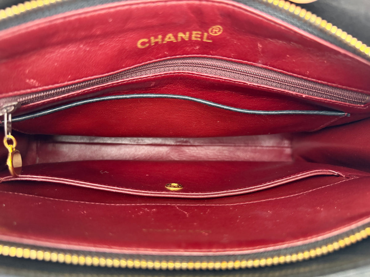 Chanel CC Chain Tote Bag Vintage in Black Lambskin Leather 1989-1991 YD-6