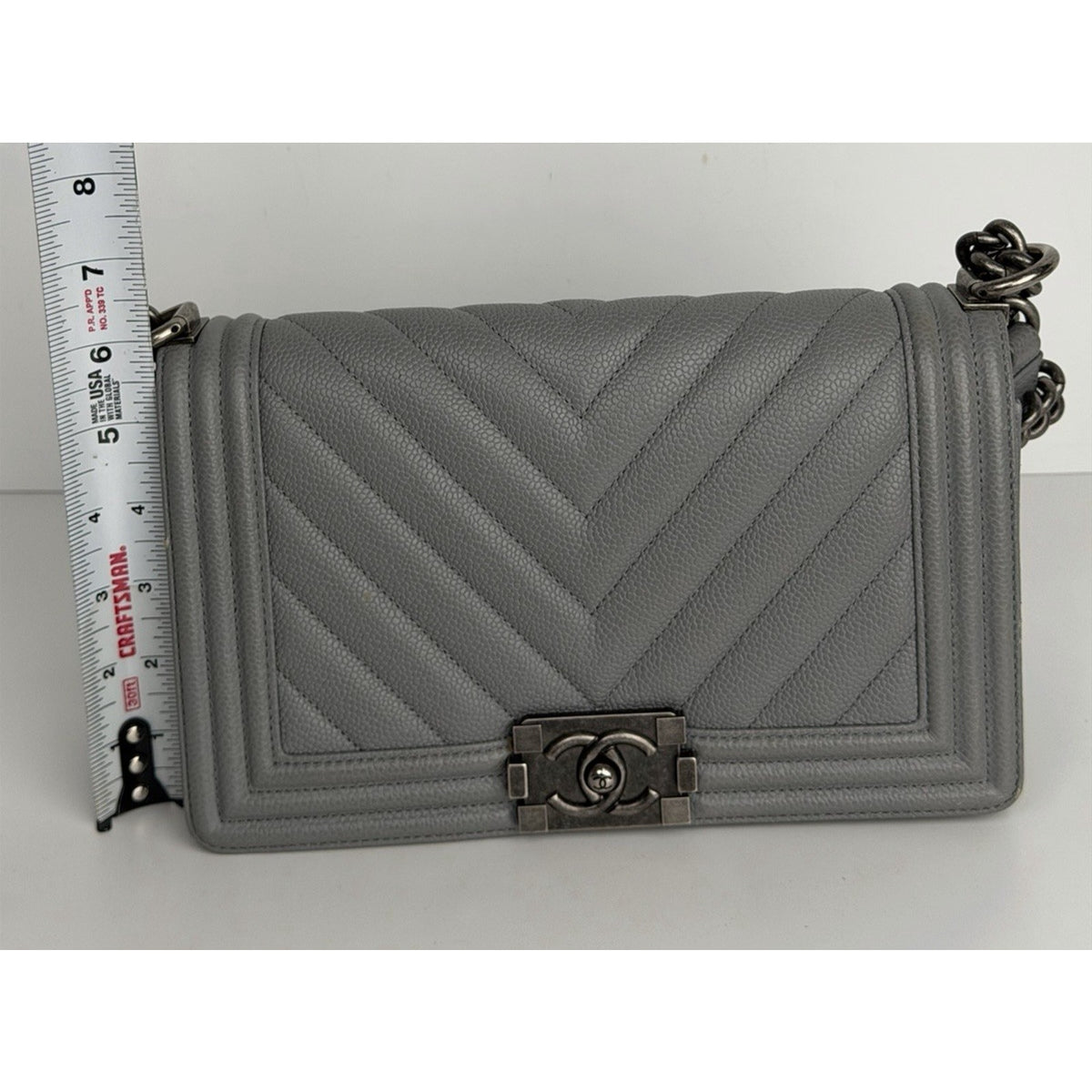 (LAYAWAY) Chanel Medium Boy Flap Bag in Grey Chevron Quilted Caviar Leather 2019 C9 (Copy)