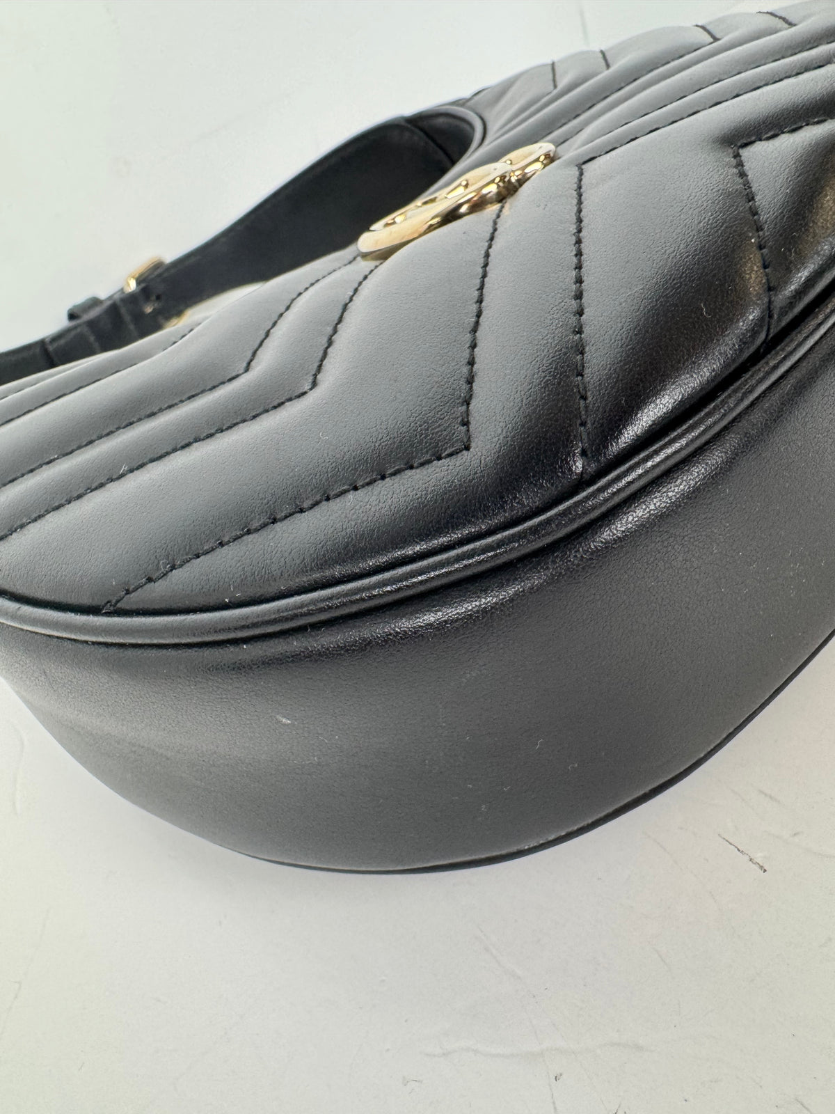 Gucci GG Marmont Half-Moon Mini Bag in Black Matelasse leather YS08