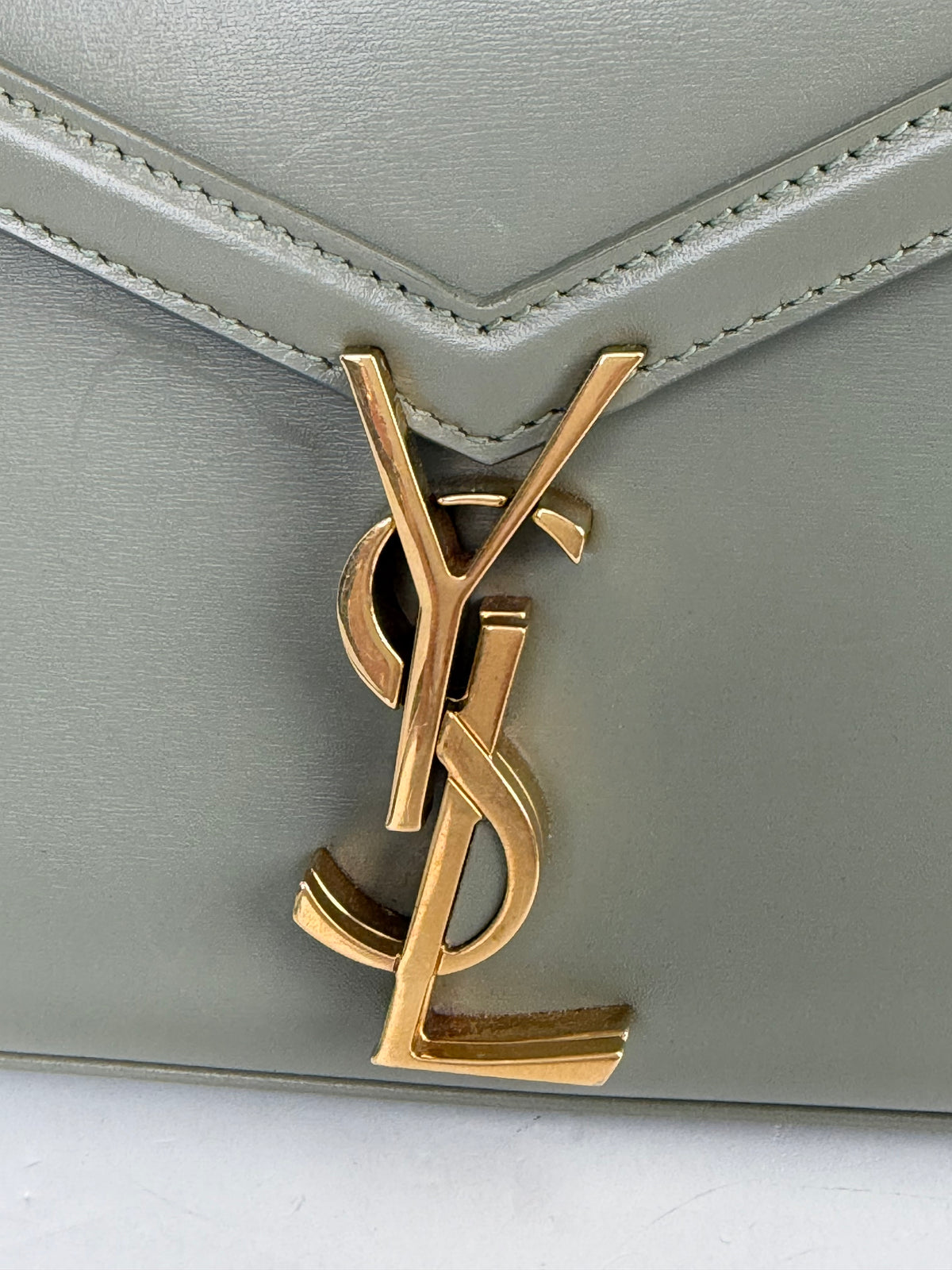 Saint Laurent Cassandra Mini Top Handle Bag in Sage Green Leather YS04