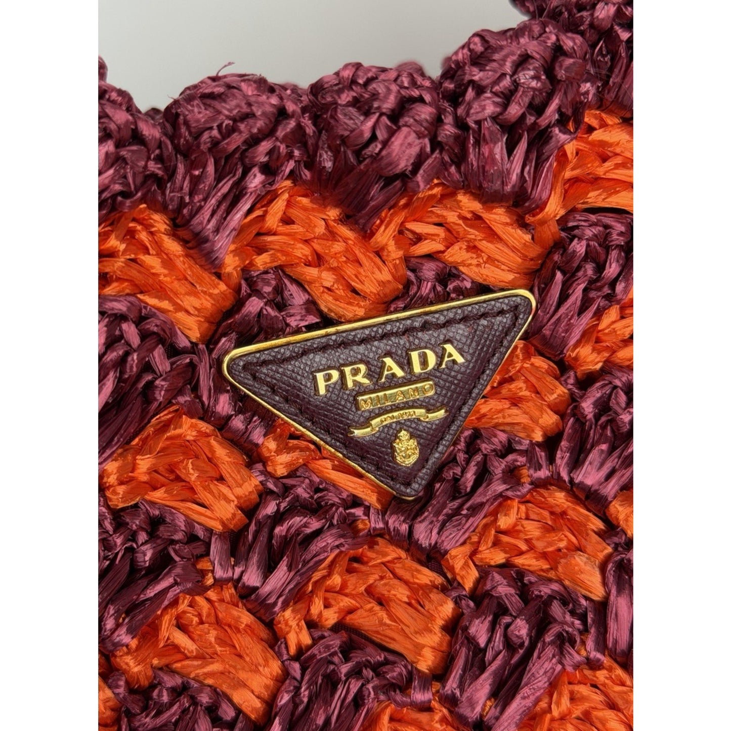 Prada Raffia Crochet Tote Bag in Striped Vibrant Orange & Rich Purple S