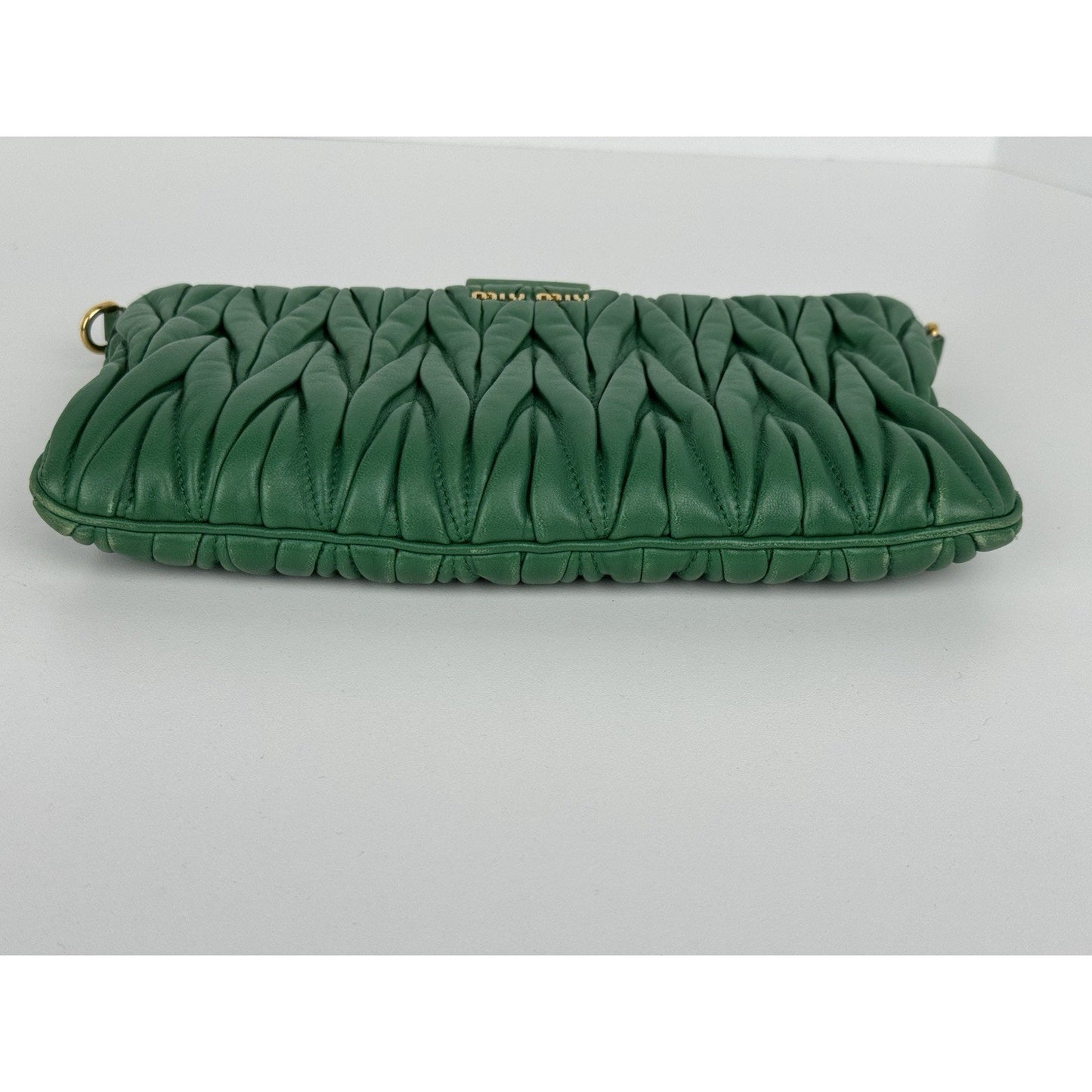 Miu Miu Green Matelasse Leather Clutch Bag Gold Hardware