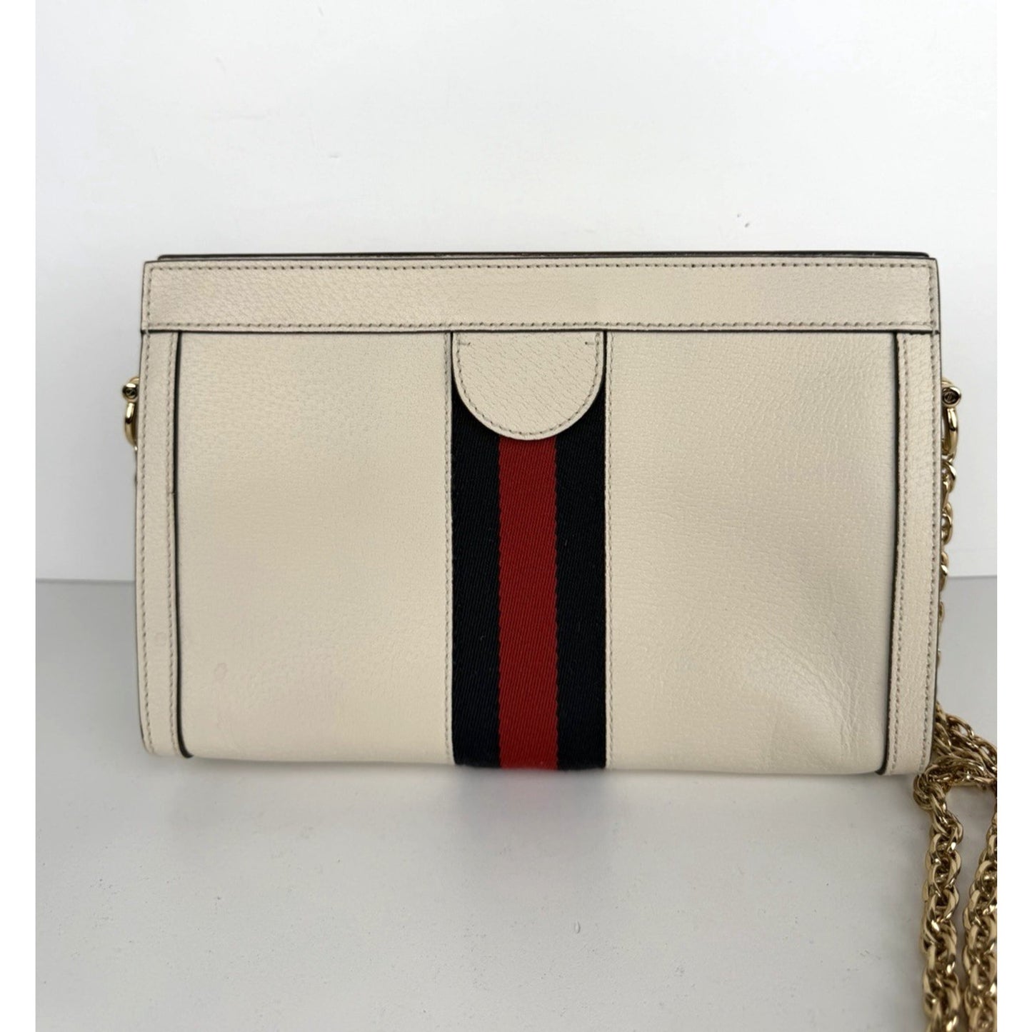 Gucci Ophidia Chain Shoulder Bag in White Leather with Sylvie Web Accent S-04