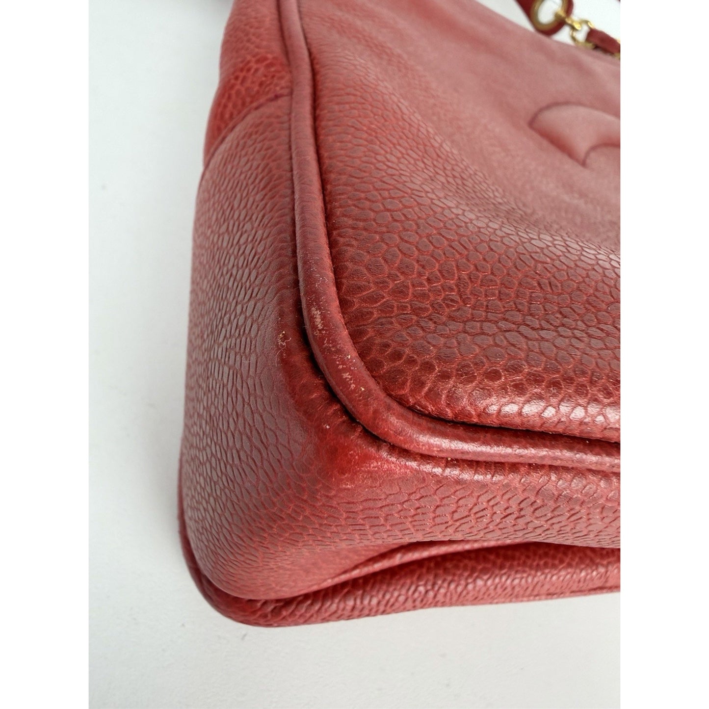 Chanel Outside Flap CC Pocket Tote Bag Vintage Red Caviar Leather 1994–1996 F1