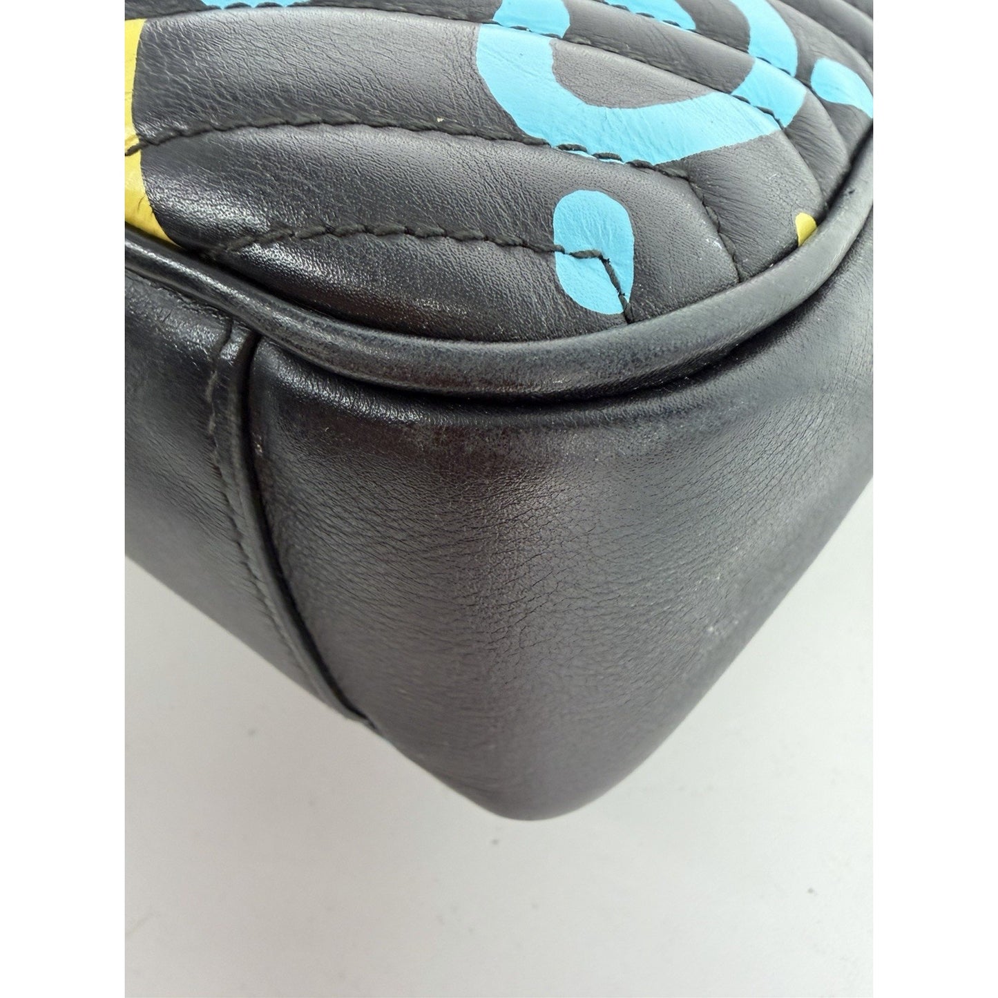 Gucci Ghost GG Marmont Camera Bag Medium in Black Leather with Graffiti Print S1