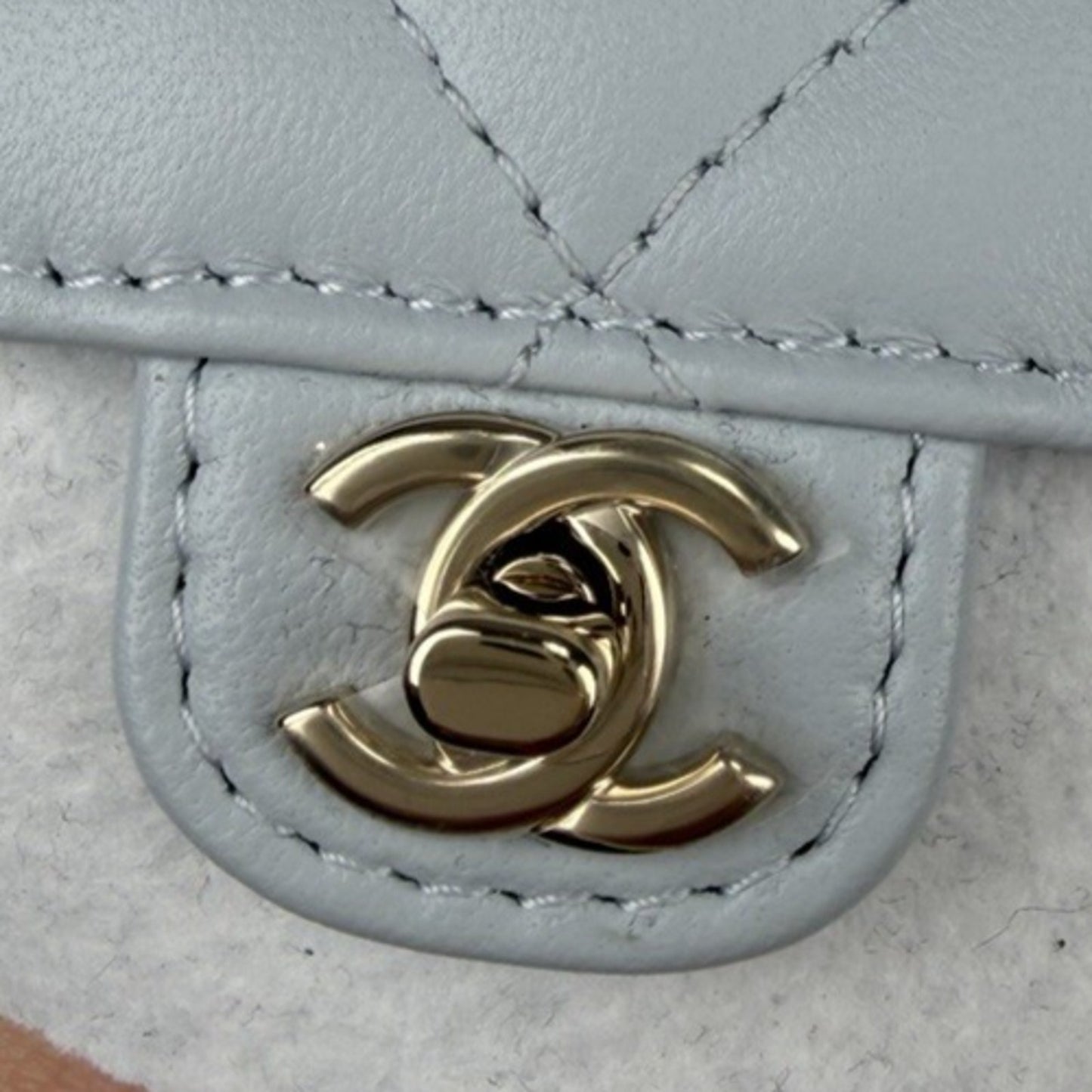 Chanel CC In Love Heart Mini Bag Charm in Light Blue Quilted Lambskin U-3