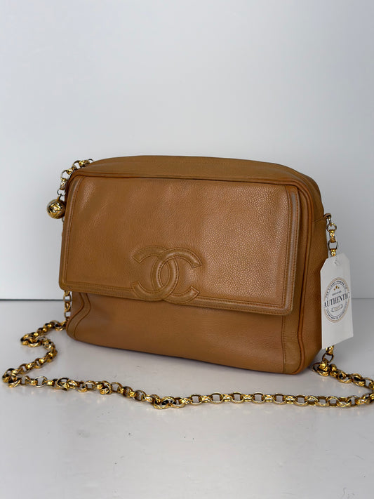 Chanel Caviar Leather Front Pocket CC Camera Bag in a Camel YF2