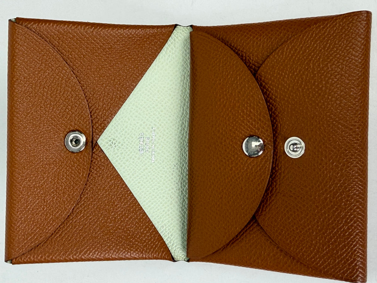 Hermes Calvi Duo Compact Card Holder in Gold Epsom Calfskin YK2