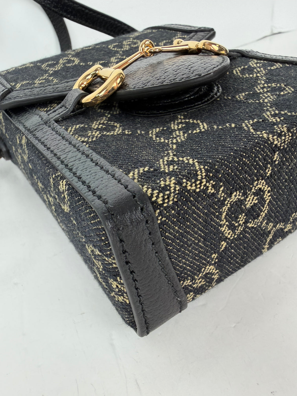Gucci GG Denim 1955 Horsebit Mini Bag in Black Canvas YS07
