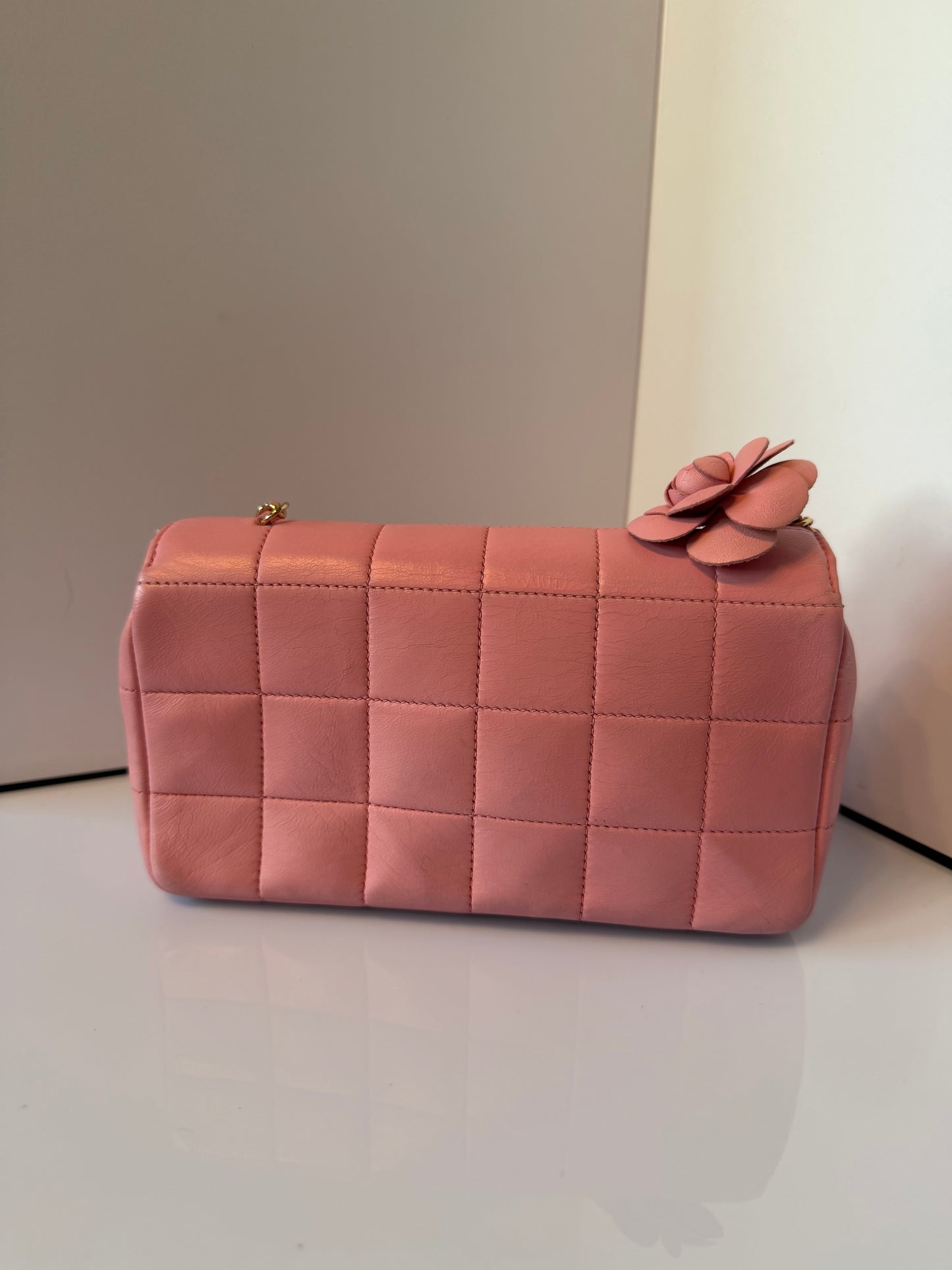 Chanel Lambskin Quilted Mini Chocolate Bar Camellia Flap Pink E1