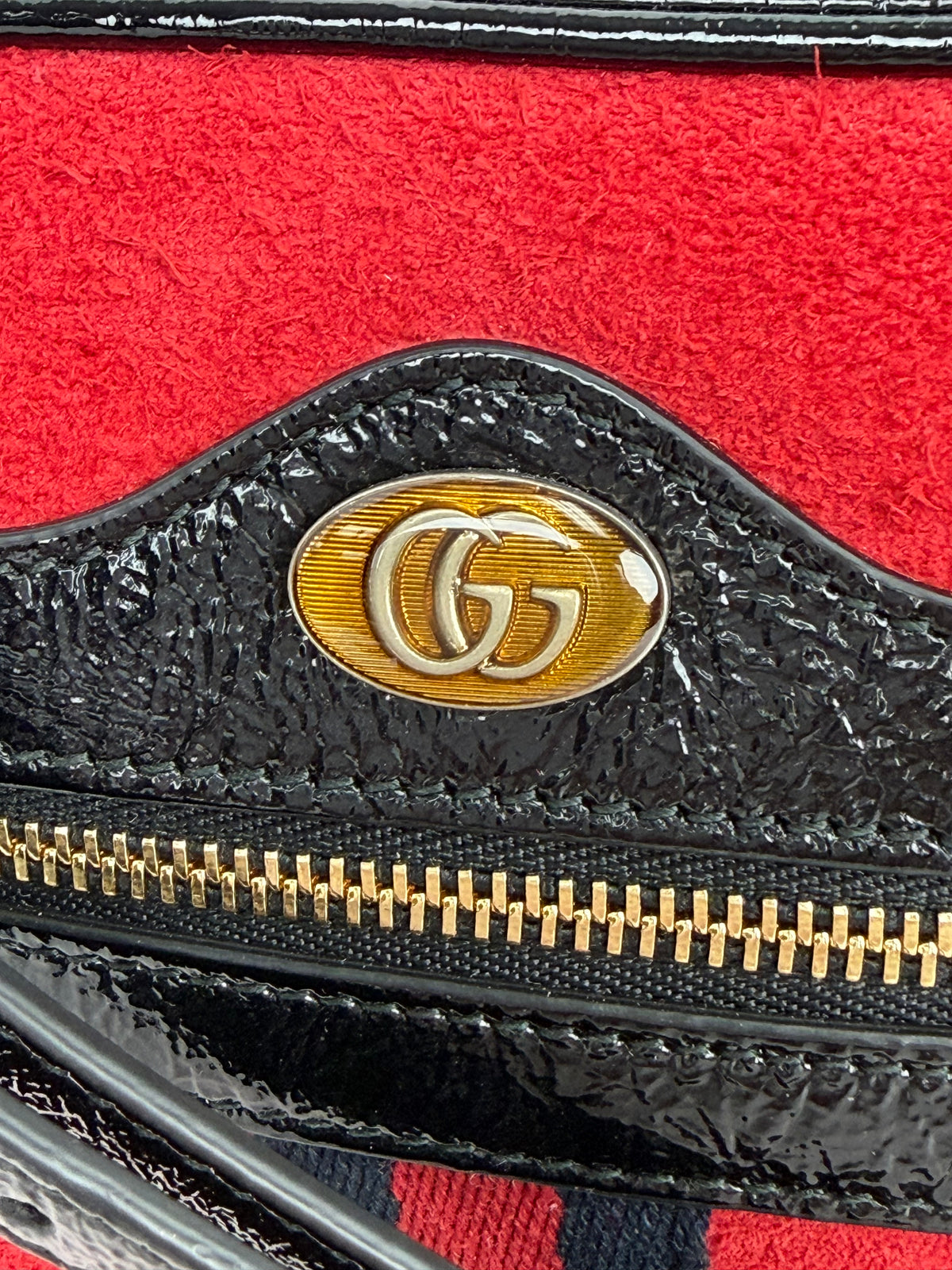 Gucci Ophidia Bag Mini in Red Suede & Black Patent Leather YS-01
