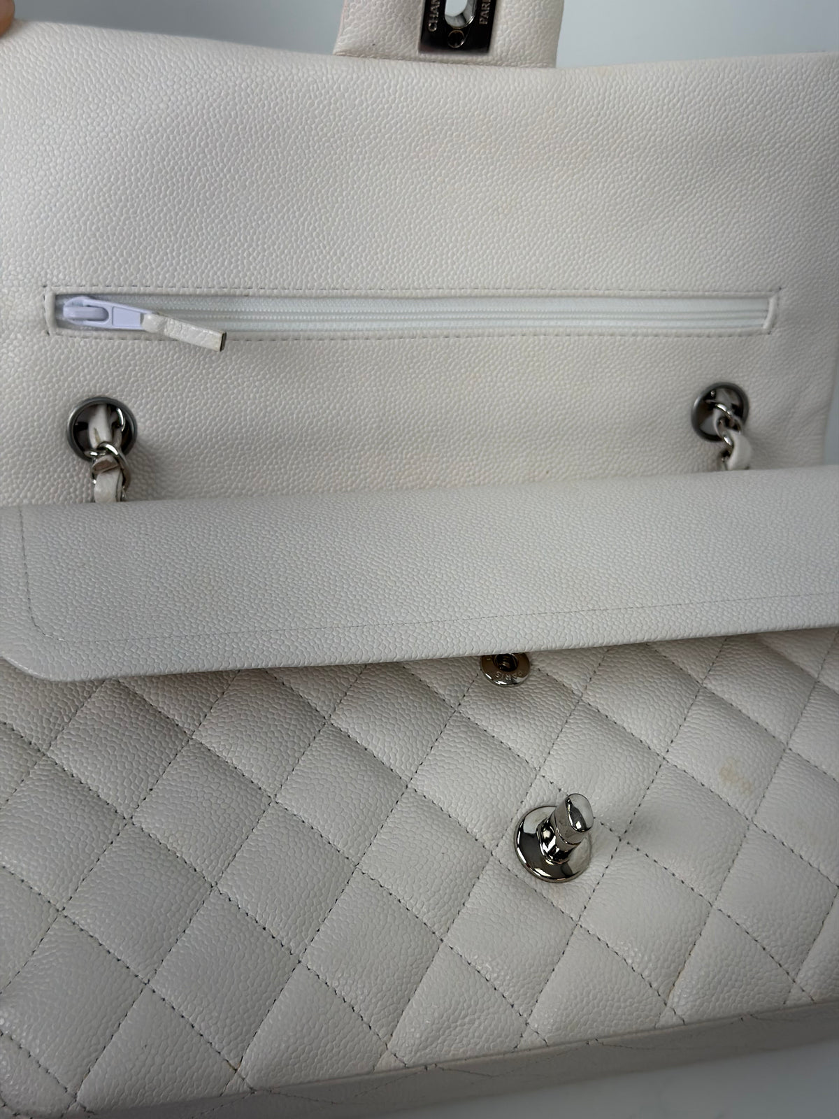 Chanel Caviar Quilted Medium Double Flap Bag in White 2020 D-6