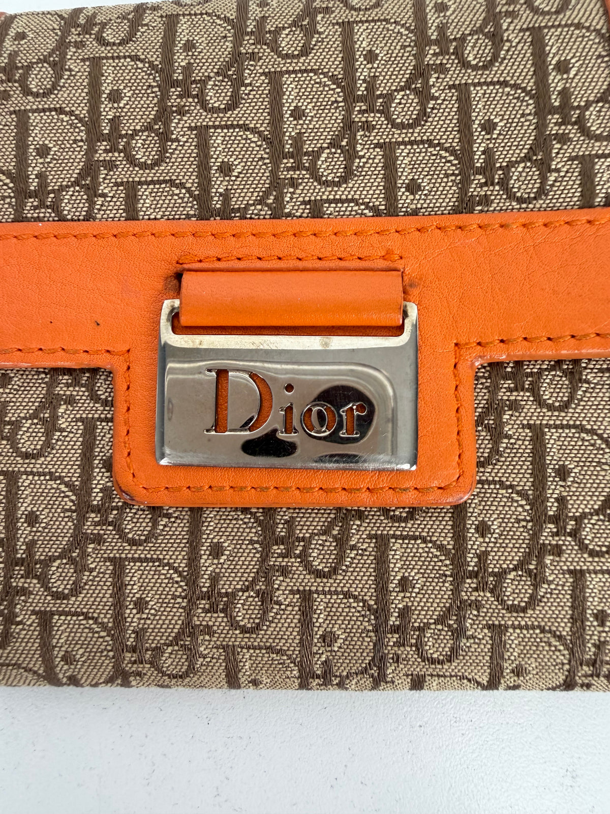 Christian Dior Brown and Orange Diorissimo Canvas Compact Wallet K1