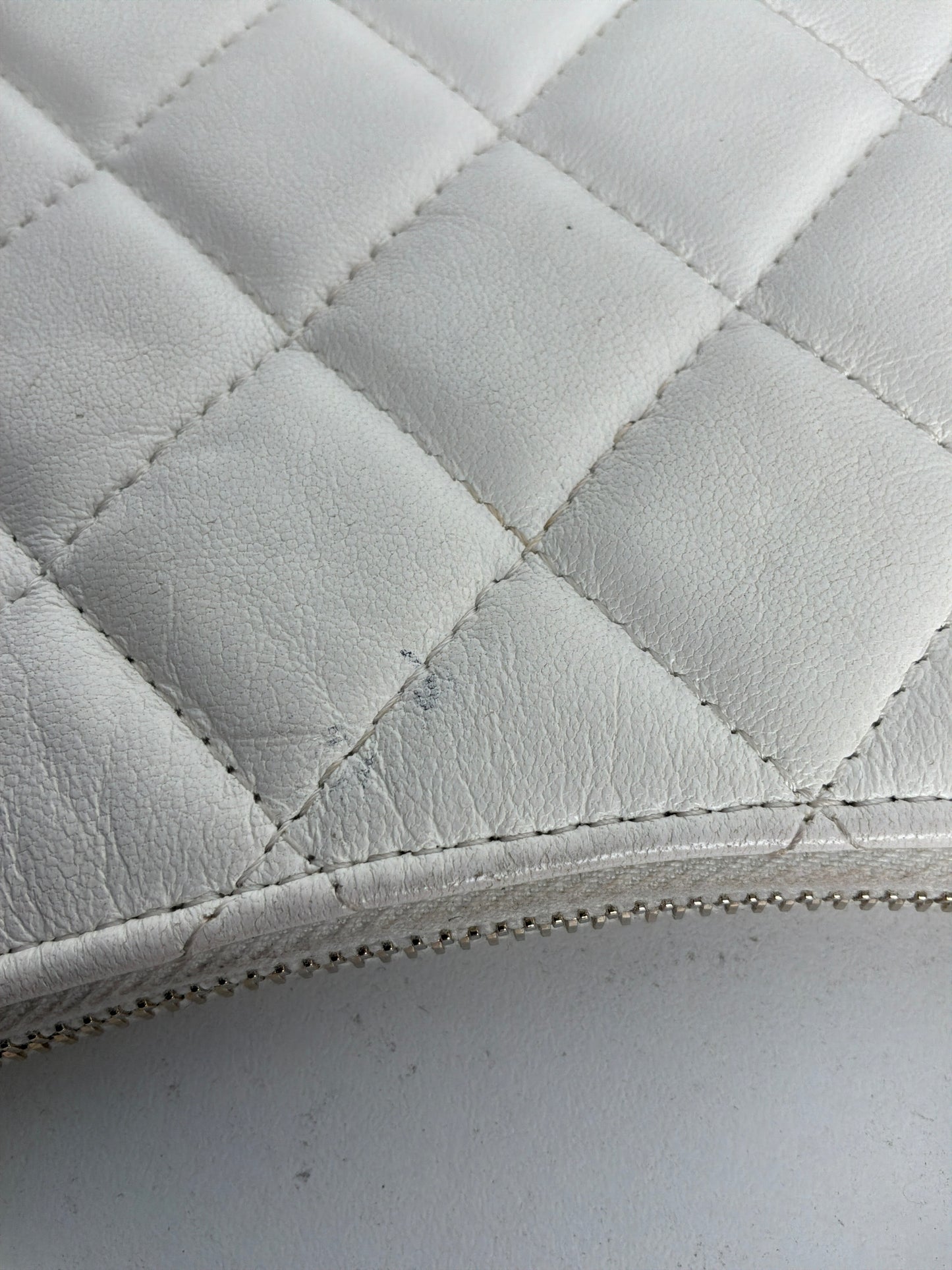 Chanel Lambskin Quilted Chain Around Top Handle Mini Bag White D4