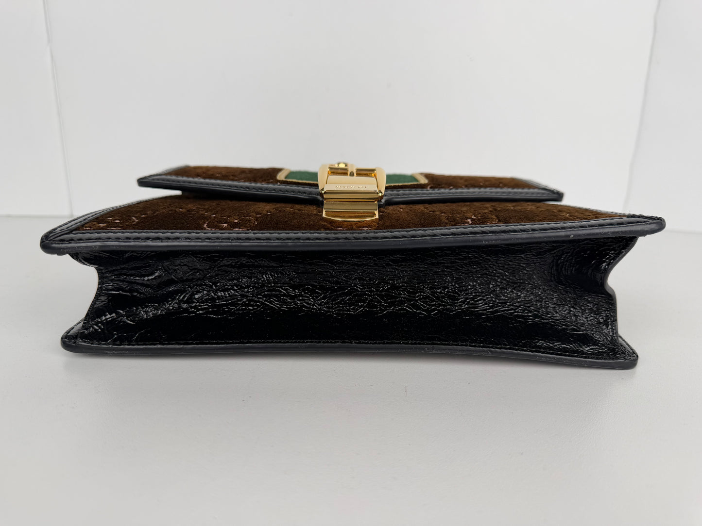 Gucci Sylvie Small Crossbody Bag in Brown GG Velvet with Web S-07