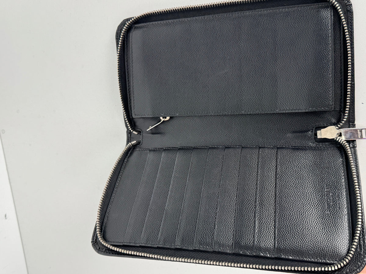 Saint Laurent Zip Around Wallet in Black Grain de Poudre Embossed Leather K3