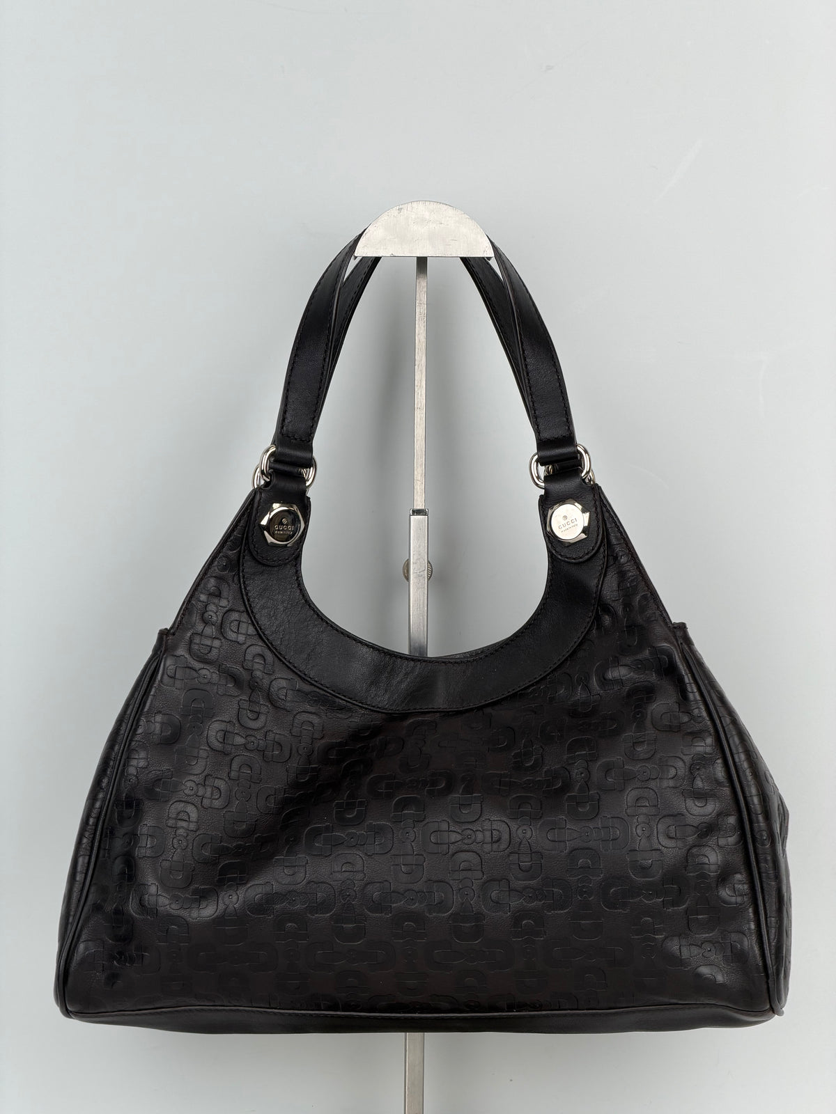 Gucci Abbey Medium Tote Bag in Brown Horsebit Embossed Calfskin YS26