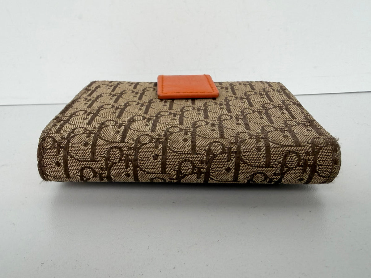 Christian Dior Brown and Orange Diorissimo Canvas Compact Wallet K1