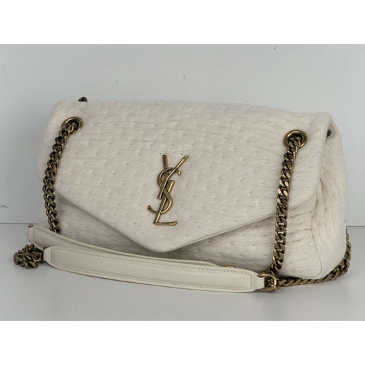 Saint Laurent Calypso Shoulder Bag Small in White Organza and Leather B6