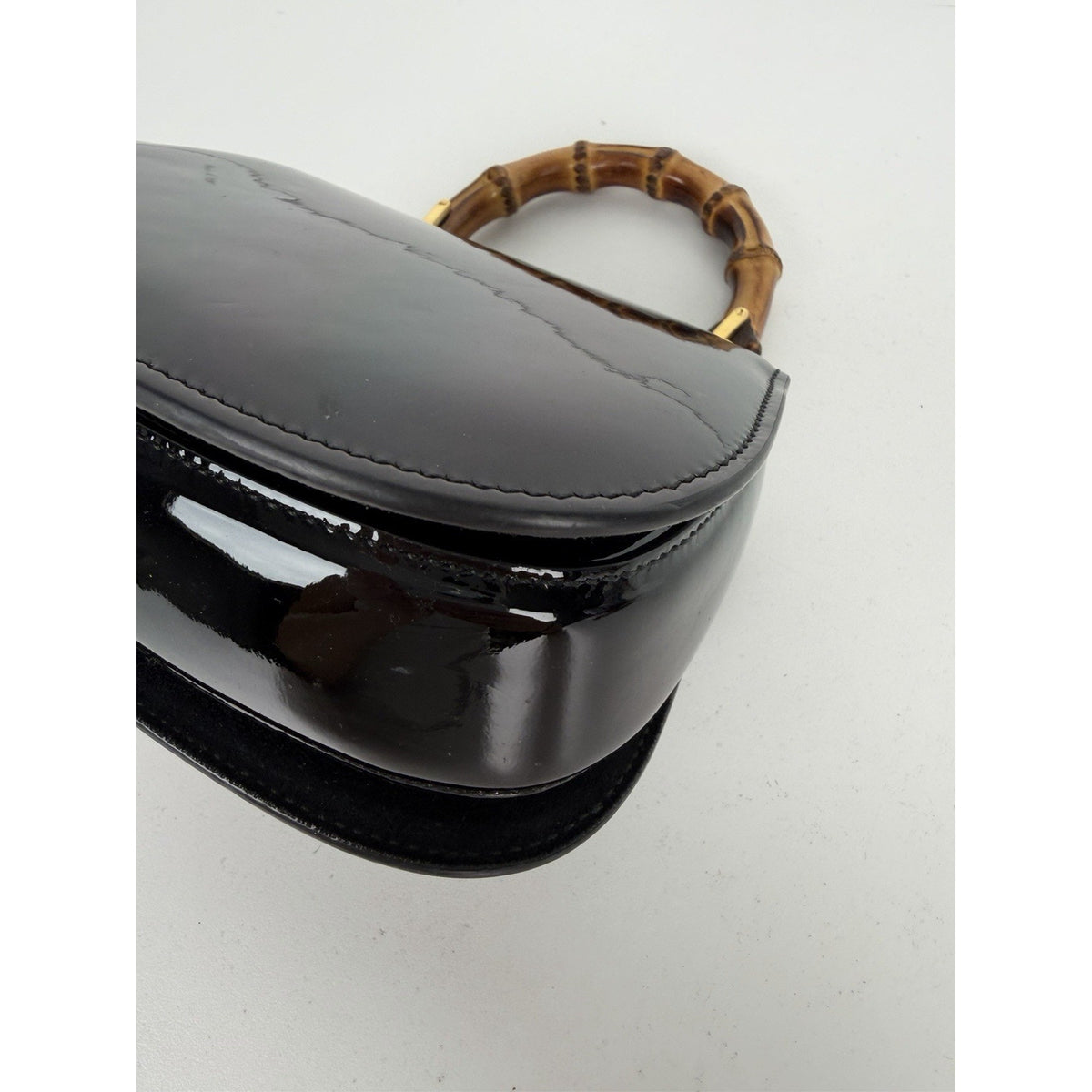 Gucci Bamboo 1947 Mini Top Handle Bag in Black Patent Leather S-19