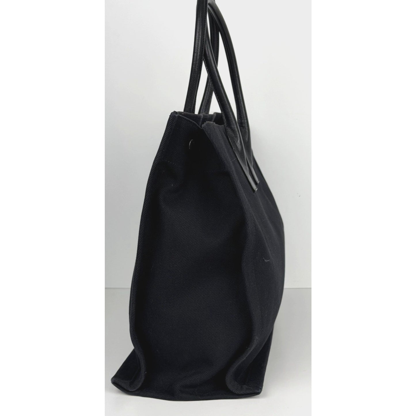 Saint Laurent Rive Gauche Tote Bag Bold White Logo Printed Black Canvas S