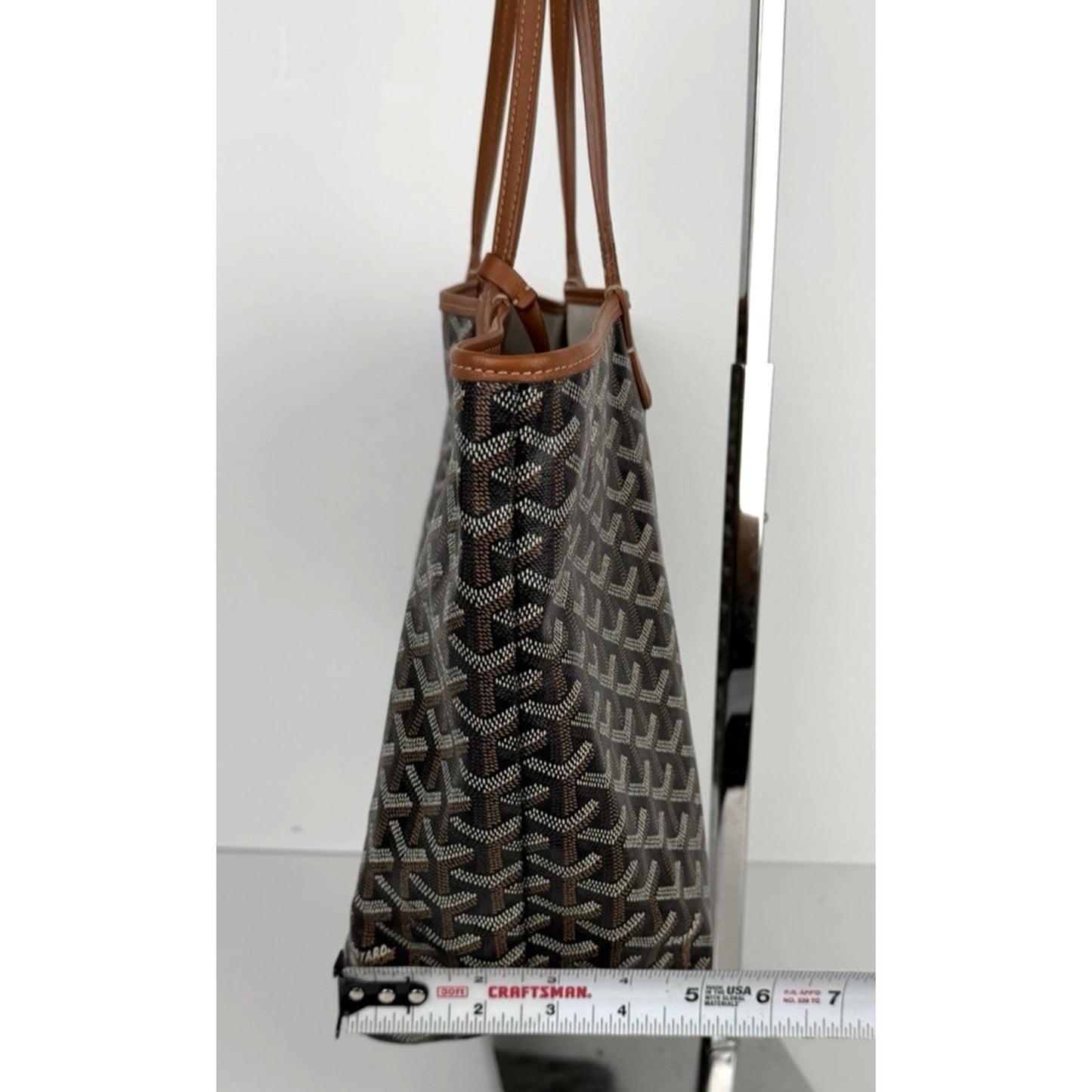 Goyard Saint Louis PM Tote Bag in Black & Tan Classic Chevron Coated Canvas D2