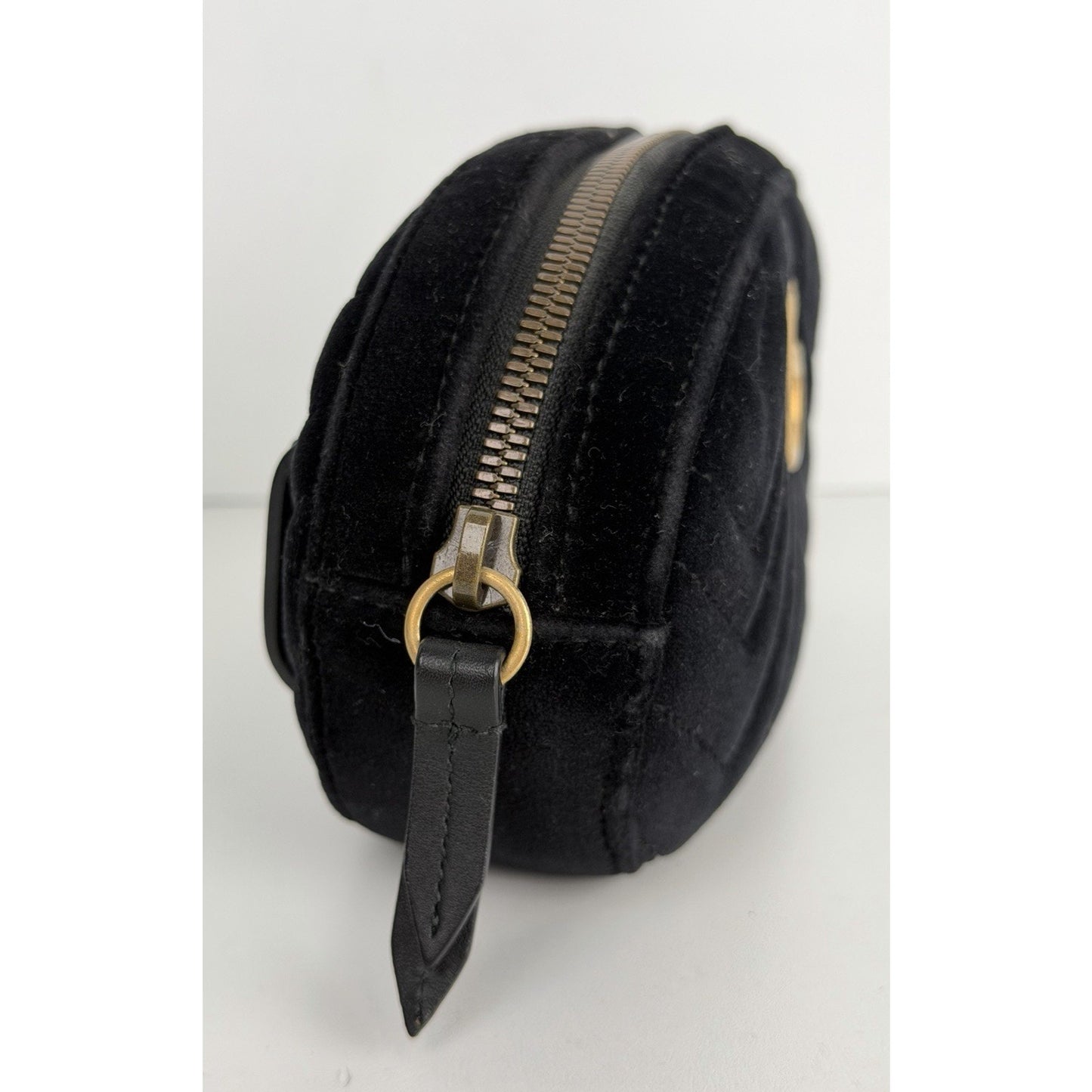 Gucci GG Marmont Belt Bag Plush Black Matelasse Velvet & Gold-Tone Hardware S16