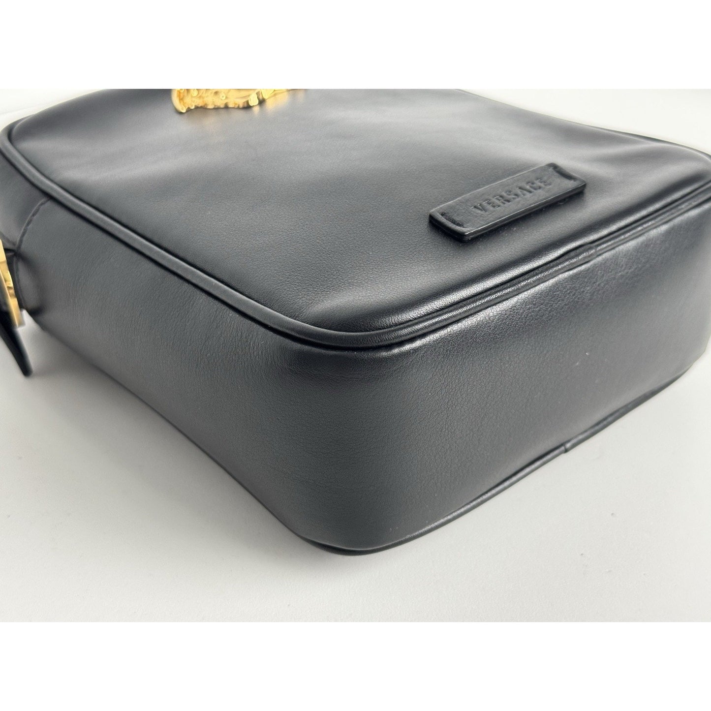 Versace La Medusa Black Leather Crossbody Bag with Gold Hardware D-1