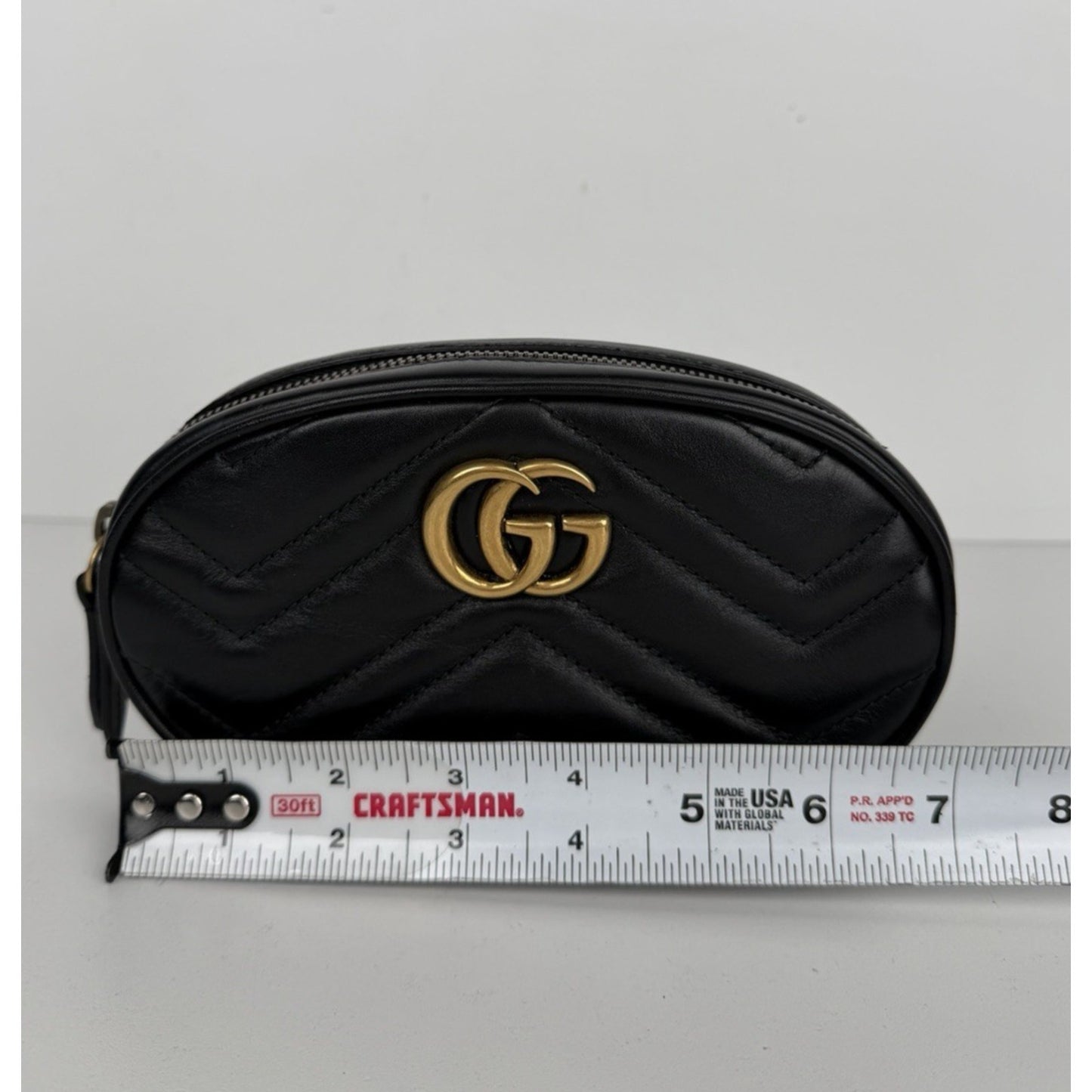 Gucci GG Marmont Small Belt Bag in Black Matelasse Quilted Chevron Leather S19