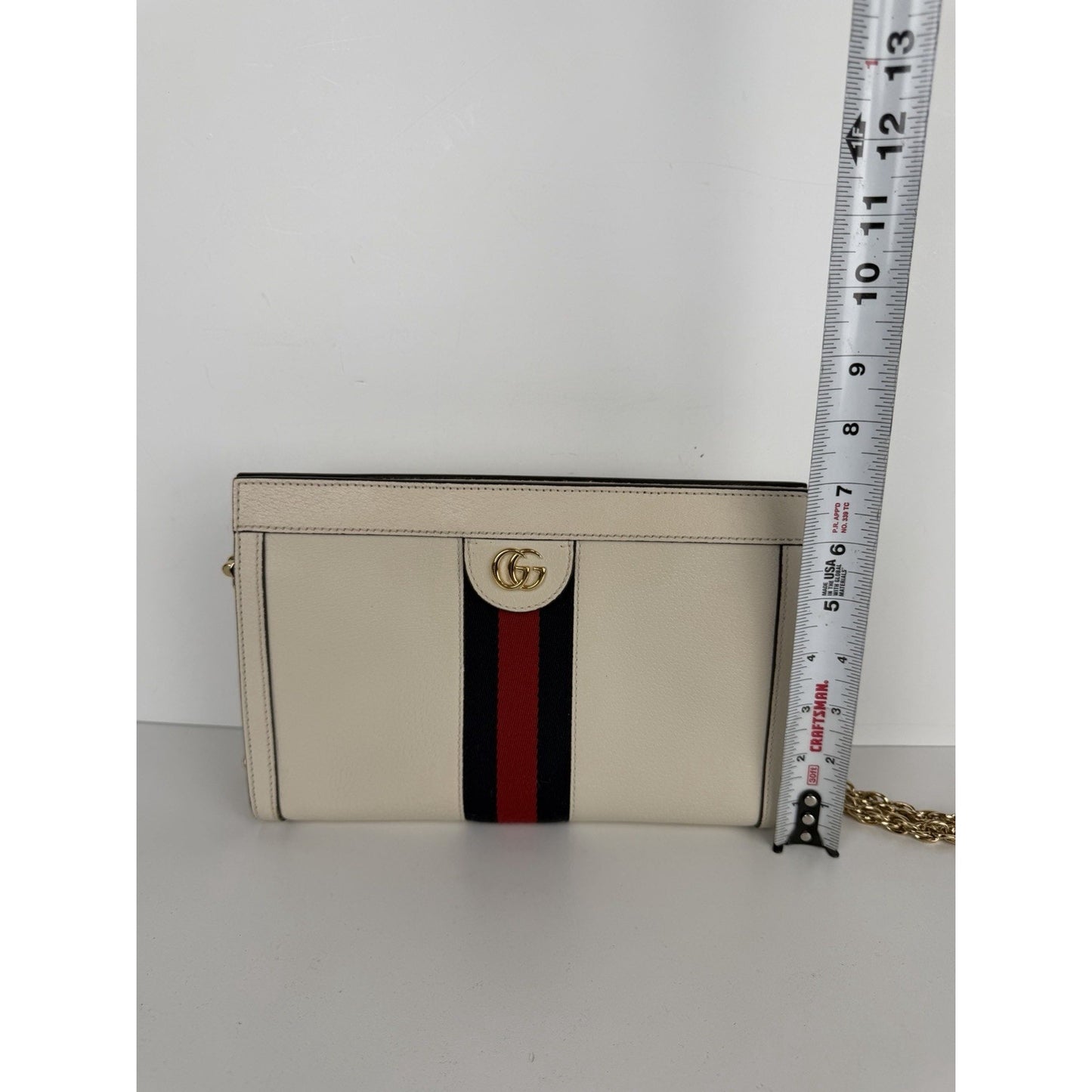 Gucci Ophidia Chain Shoulder Bag in White Leather with Sylvie Web Accent S-04