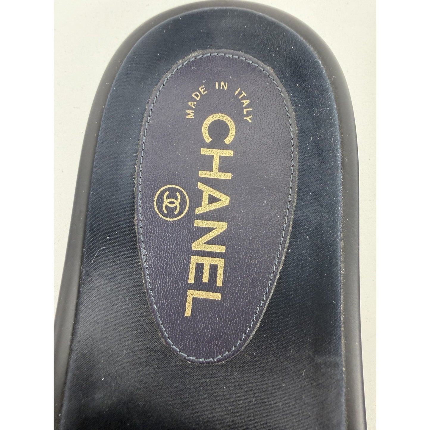 Chanel Interlocking CC Chain Slides in Dark Navy Satin Size EU 37