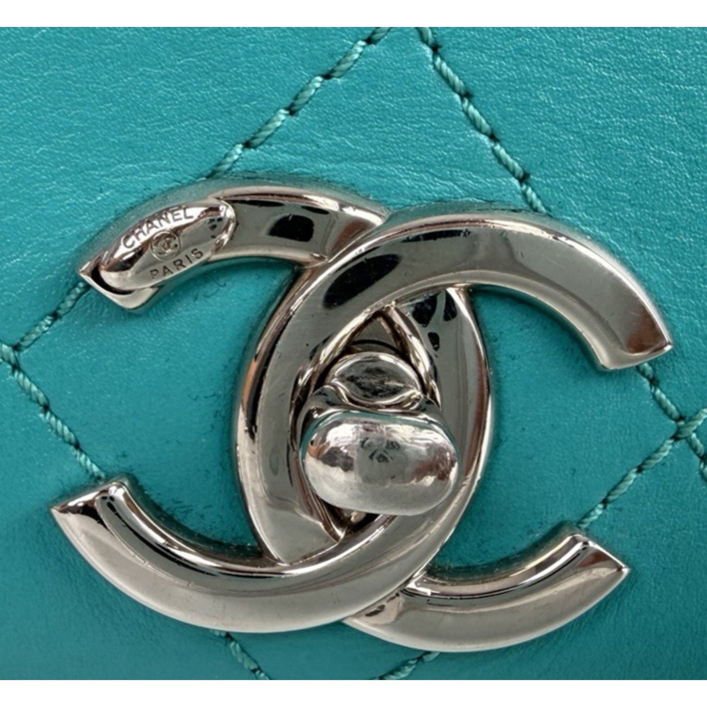 Chanel Stitched Covered CC Flap Mini Bag in Quilted Turquoise Calfskin 2017 E-5