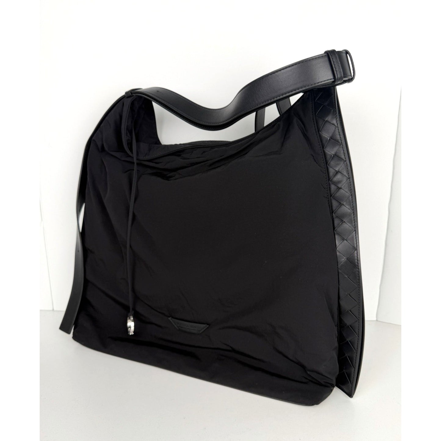 Bottega Veneta Crossroad Hobo Bag Black Nylon & Intrecciato Leather Accents S-20