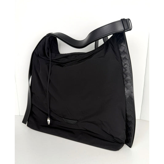 Bottega Veneta Crossroad Hobo Bag Black Nylon & Intrecciato Leather Accents S-20
